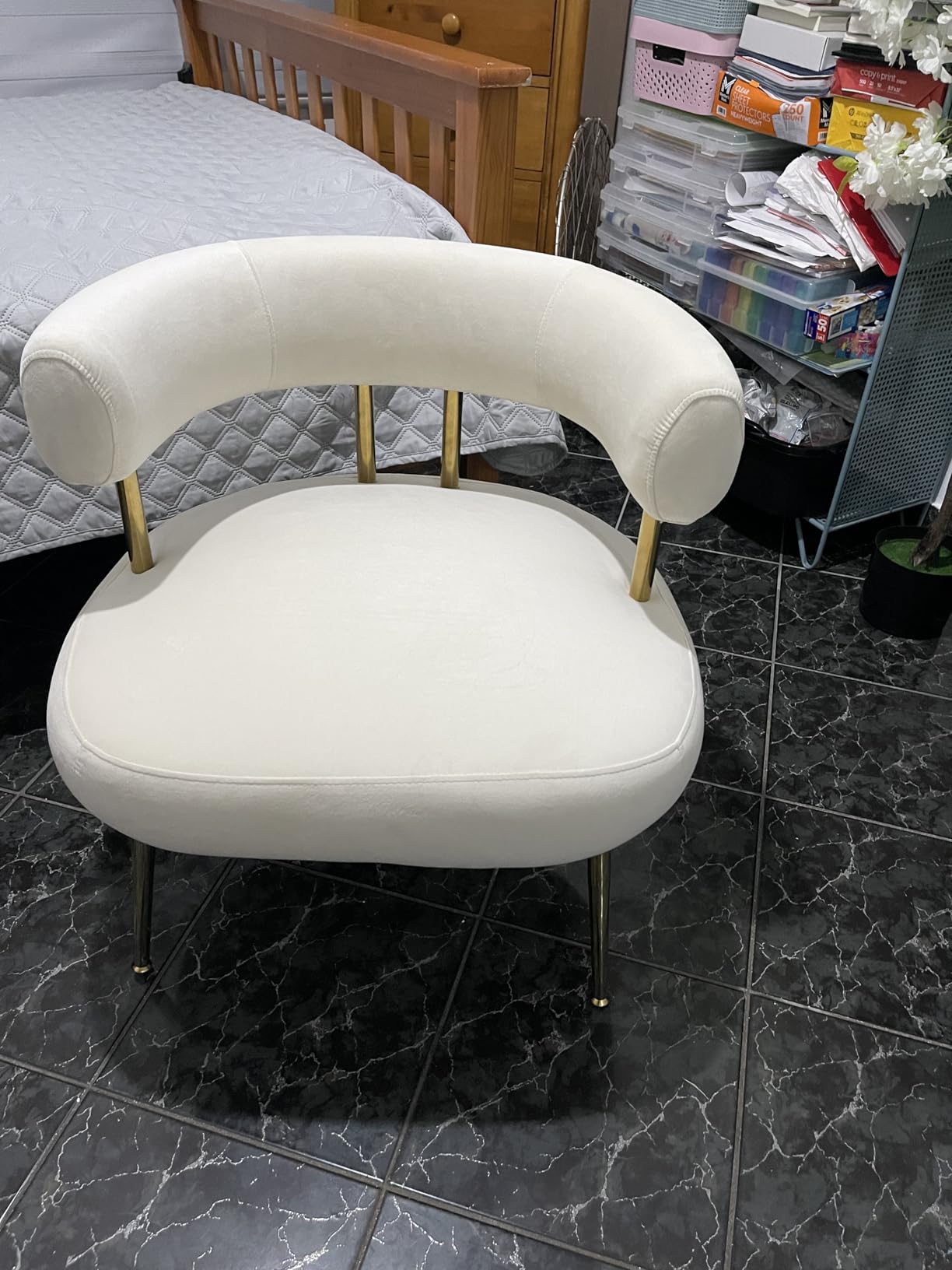 Mid Century Sherpa Boucle Accent Chair, Round Upholstered Barrel Arm Chair for Small Spaces, Fluffy Side Corner Sofa Chair for Living Room, Bedroom, Vanity, Office, Reading Nook(Grey) customer photo 2