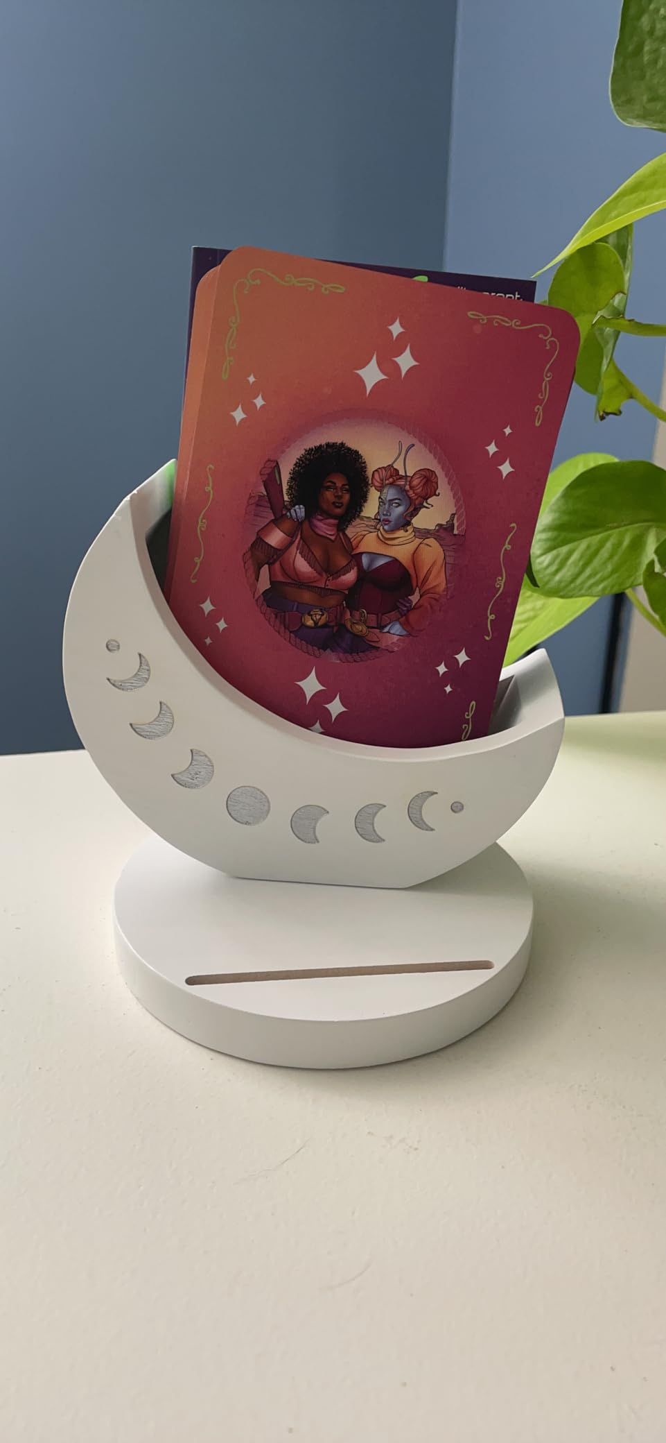 Moon Phase Tarot Card Holder Stand, Oracle Deck Display Box, Witchy Gift, Wood Crystal Stone Storage Case, Daily Card Organizer, Altar Supply, Meditation & Wiccan Decor Accessories Gift for Women customer photo 1