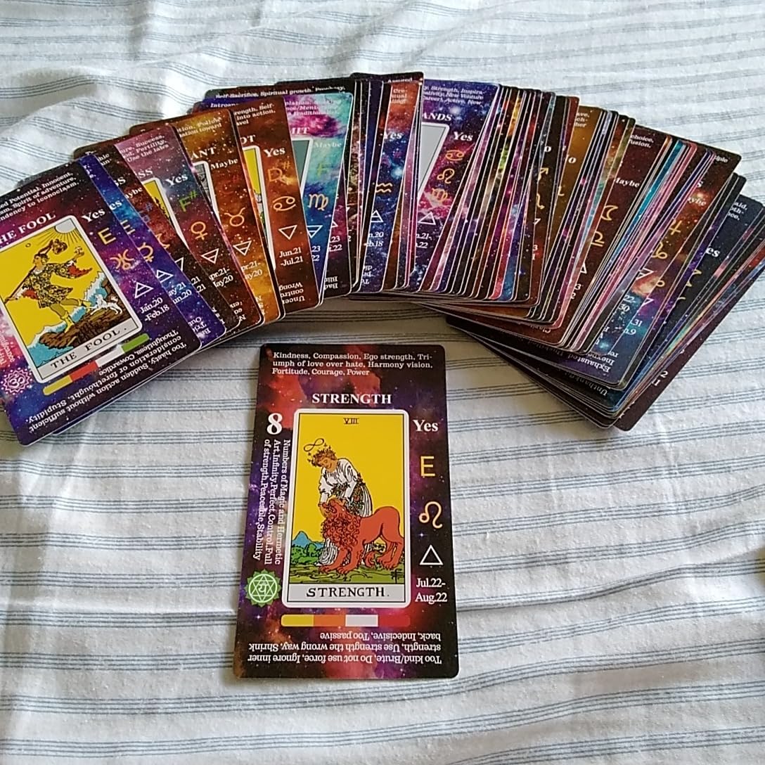 The Learning Tarot Cards for Beginners with 214-Page Guidebook, Premium Box - On-card upright and reversed keywords, yes/no, timing, colors, musical pitch, planet, zodiac, element, chakra and numerology customer photo 1