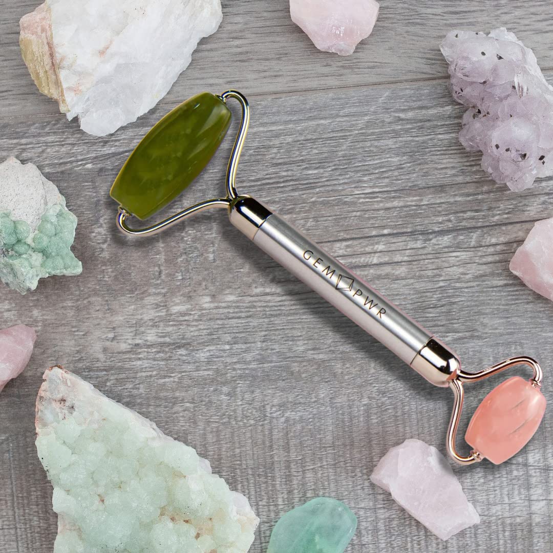 Amethyst + Jade Roller for Face and Neck Massage, Dual Gemstones with Durable Steel Handle and Travel Bag. Minimize Wrinkles, Reduce Puffiness and Restore Skin's Elasticity and Radiance customer photo 3