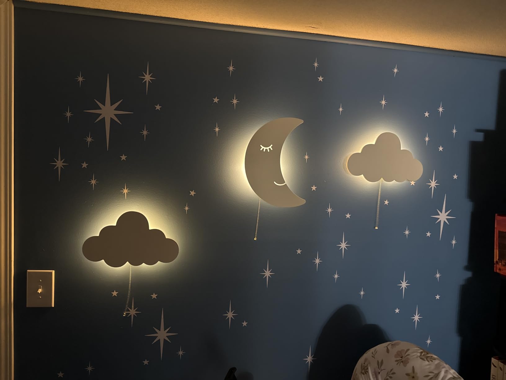 Moon Light - Floating Moon Wall Lamp | Baby Nursery Moon Night Light | Battery-Operated Moon Lamp | Moon Wall Decor for Kids Bedroom | Baby Nursery Decor with Star Stickers | Moon Wall-Lights customer photo 2