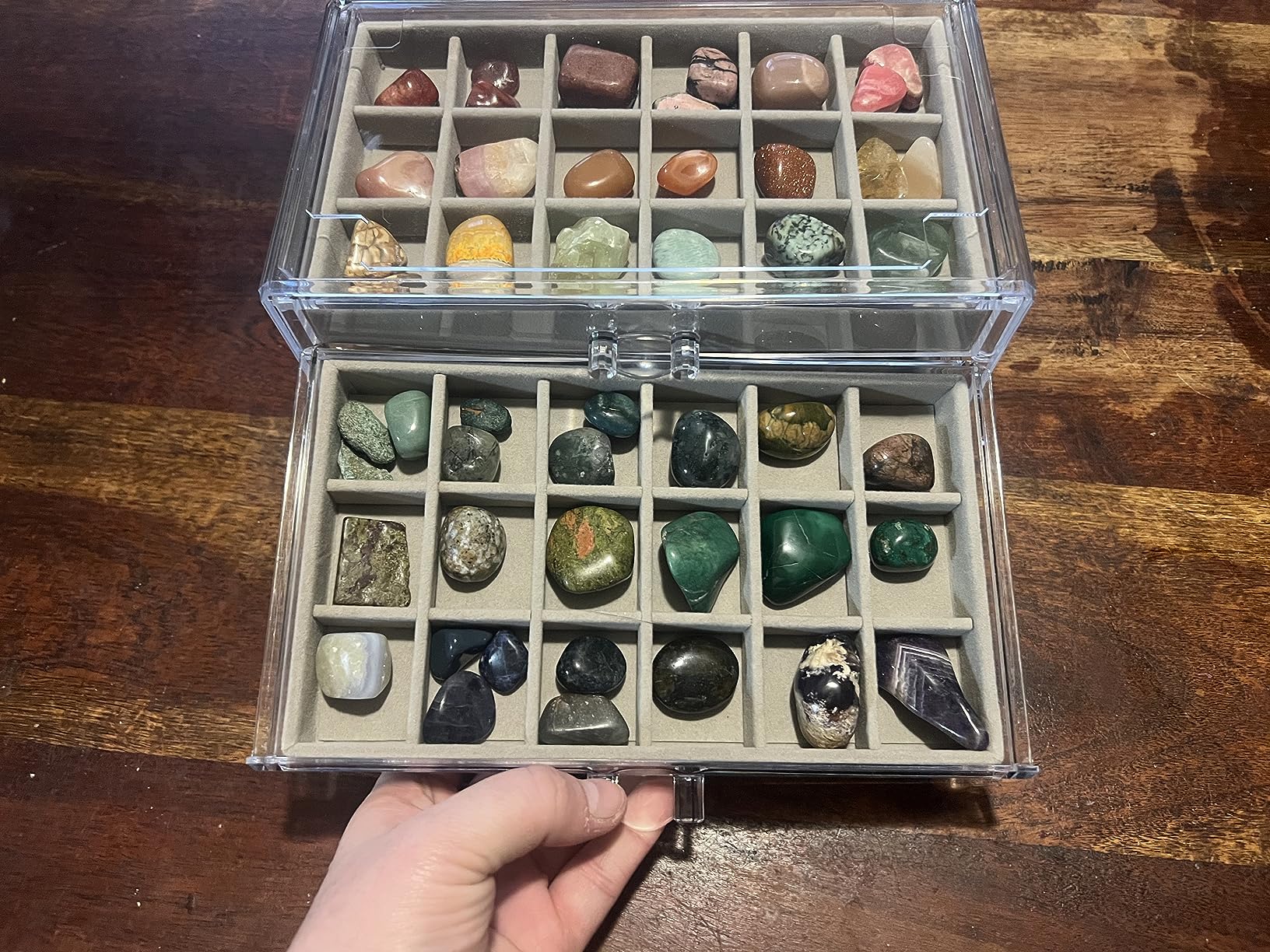 Acrylic Rock Collection Display Case for Collectibles & Mineral Organizer | Clear acrylic shadow box with door and adjustable shelves, storage for rocks and gemstones, display for hobby collectors customer photo 2