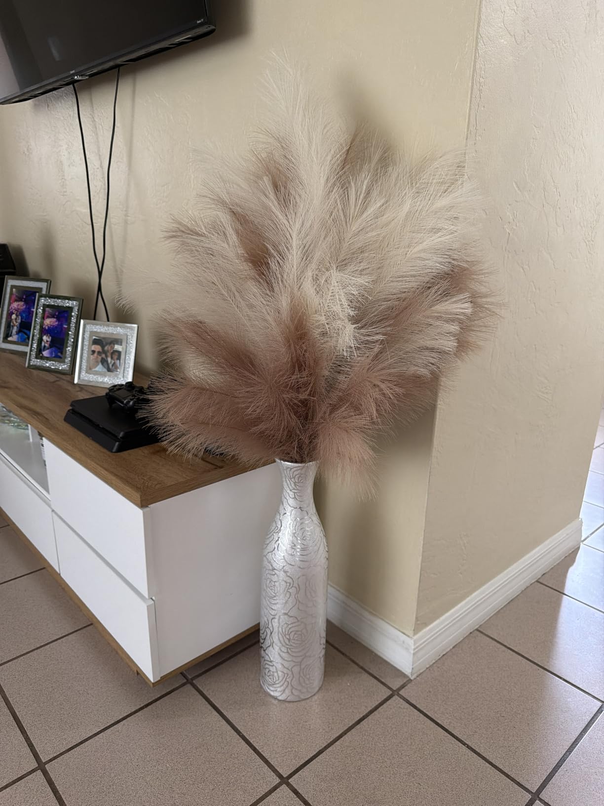 Faux Pampas Grass, 9 PCS 37''/3.1FT Tall Fluffy Fake Pompas Floral, Large Artificial Pompous Grass Branches for Floor Vase Fillers, Boho Farmhouse Room Wedding Decor (Mixed Color) customer photo 1