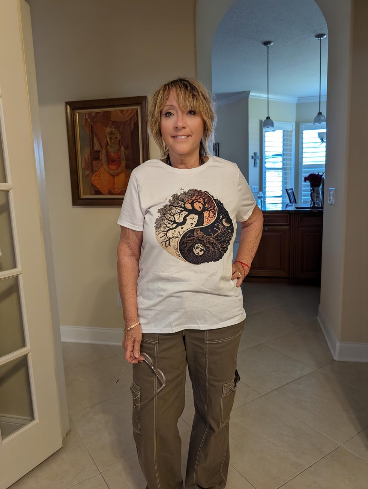 Tree of Life Yin Yang Black T-Shirt - Classic Fit, Adult, Polyester/Cotton, Yoga customer photo 1