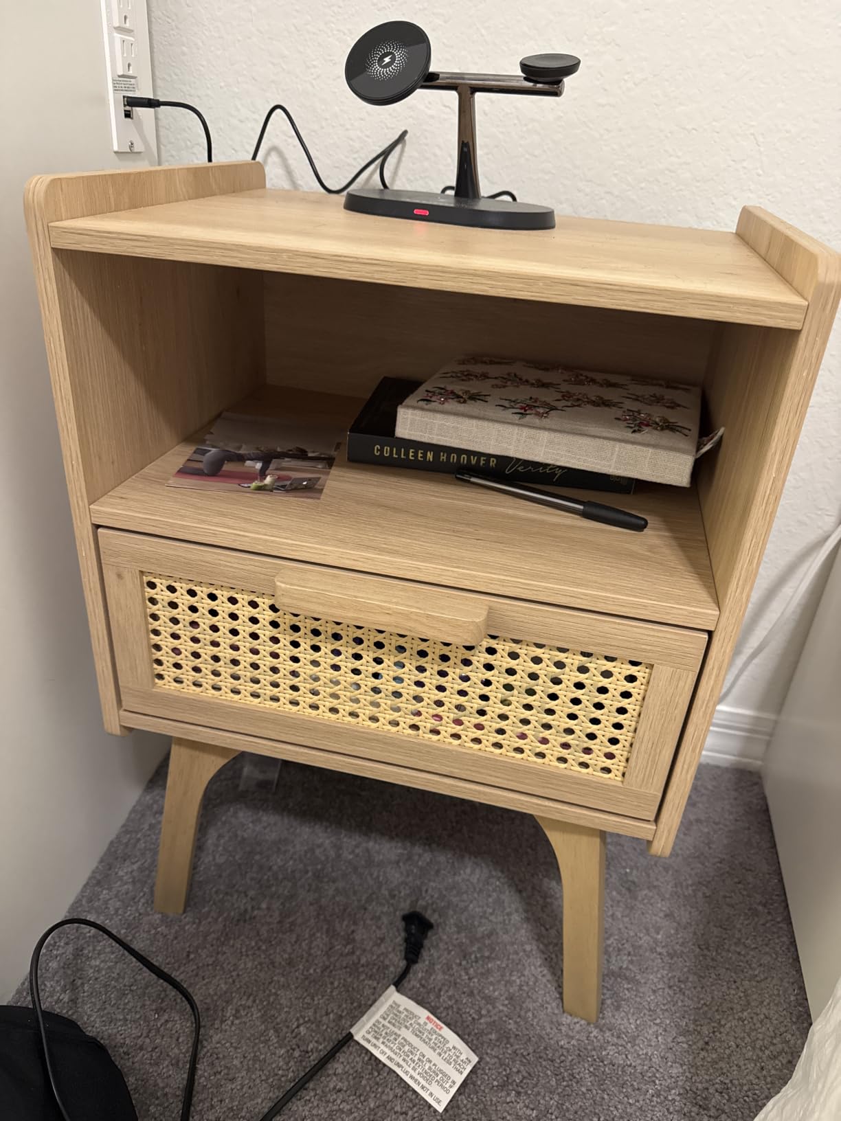 Lerliuo Rattan Nightstand, Boho Side Table with Drawer Open Shelf | Cane Accent Bedside End Table with Solid Wood Legs for Bedroom, Dorm and Small Spaces (Natural) customer photo 1
