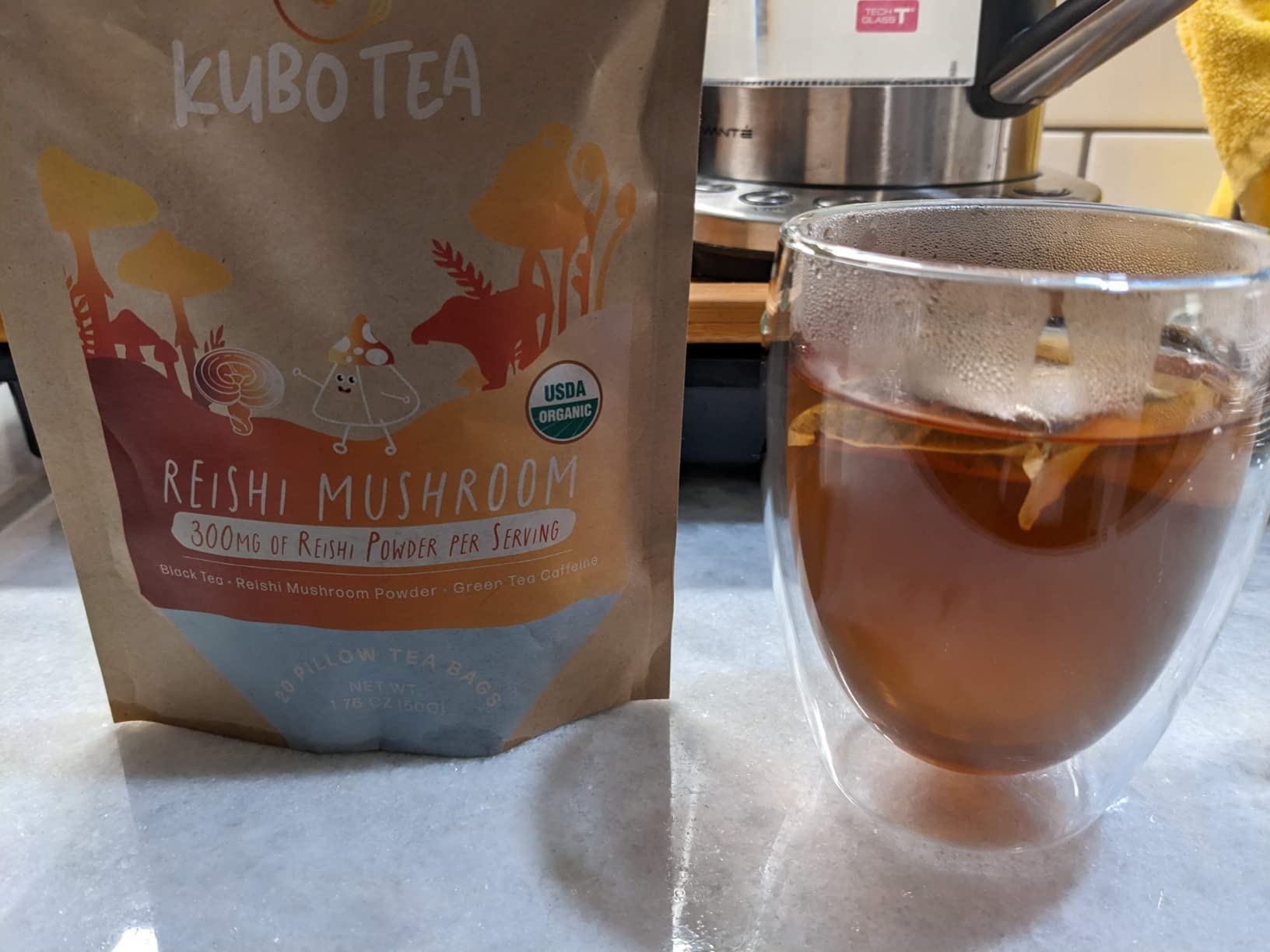 High Caffeine Mushroom Tea (155 mg) - Kubo Tea: Organic Reishi Breakfast Black Tea Bags for Clean Energy & Focus | Healthy Coffee Substitute | Mushroom-Infused Blend | 20 Ct | Compostable Packaging customer photo 1