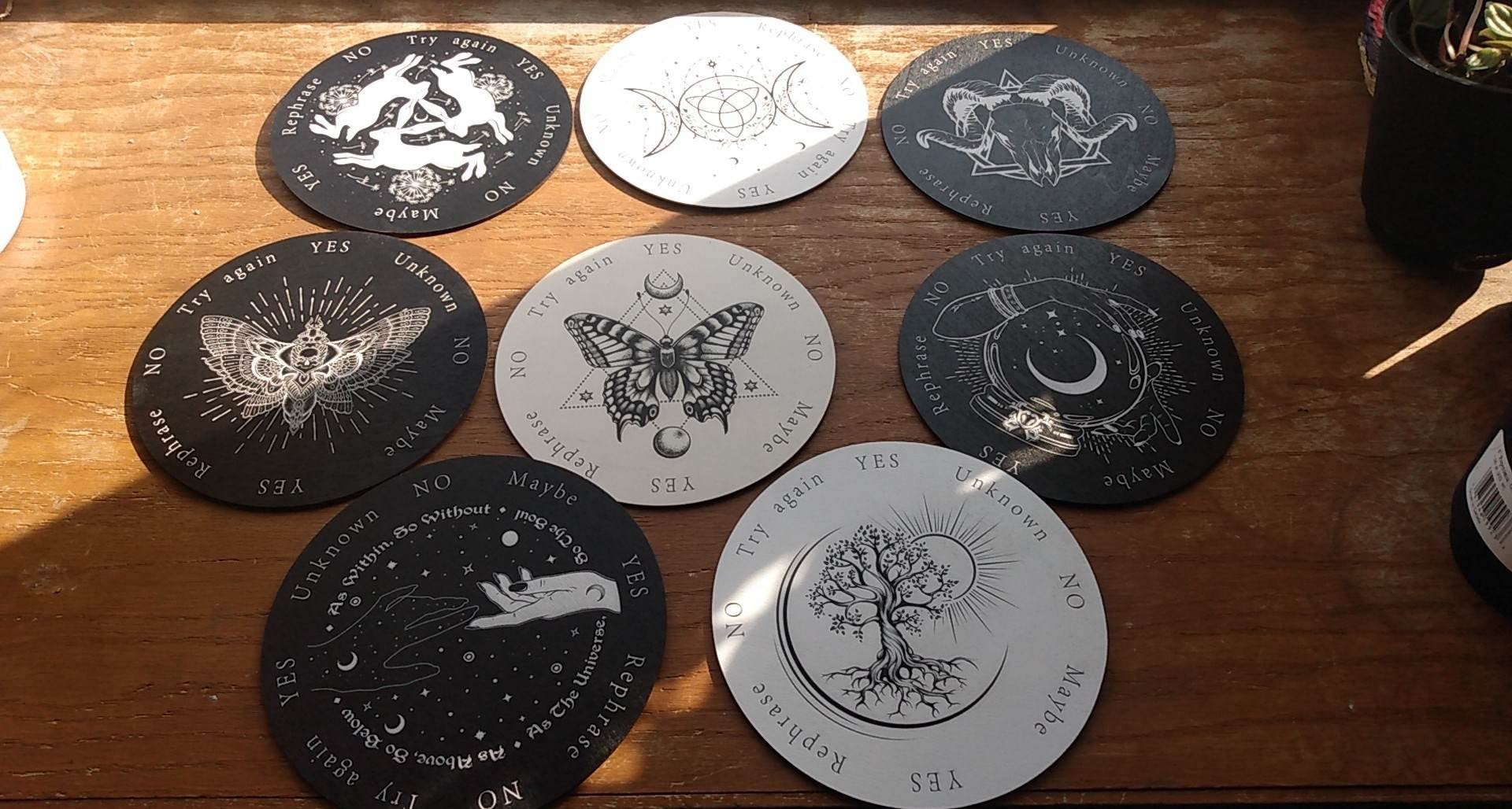 8 Pack Pendulum Board for Divination Dowsing Board Divination Metaphysical Message Witch Wooden Board Wiccan Decision Making Pendulum Kits for Beginners, 6 Inch (Classic Style) customer photo 1