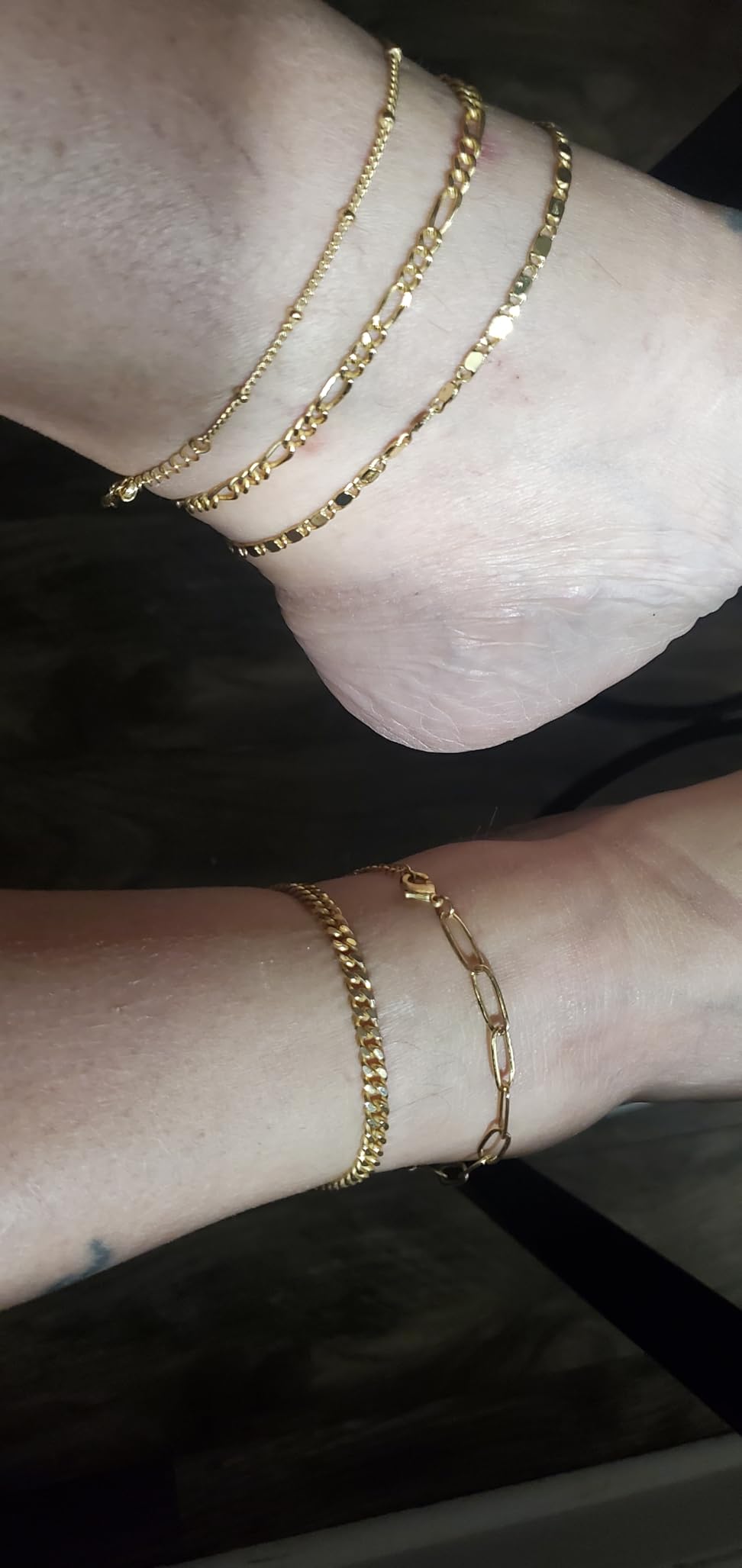 Gokeey Ankle Bracelets for Women Waterproof, 14k Gold Plated Jewelry Set Layered Cuban Figaro Link Chain Anklets Set Gold Anklets Summer Boho Beach Jewelry Gift Adjustable Size customer photo 1