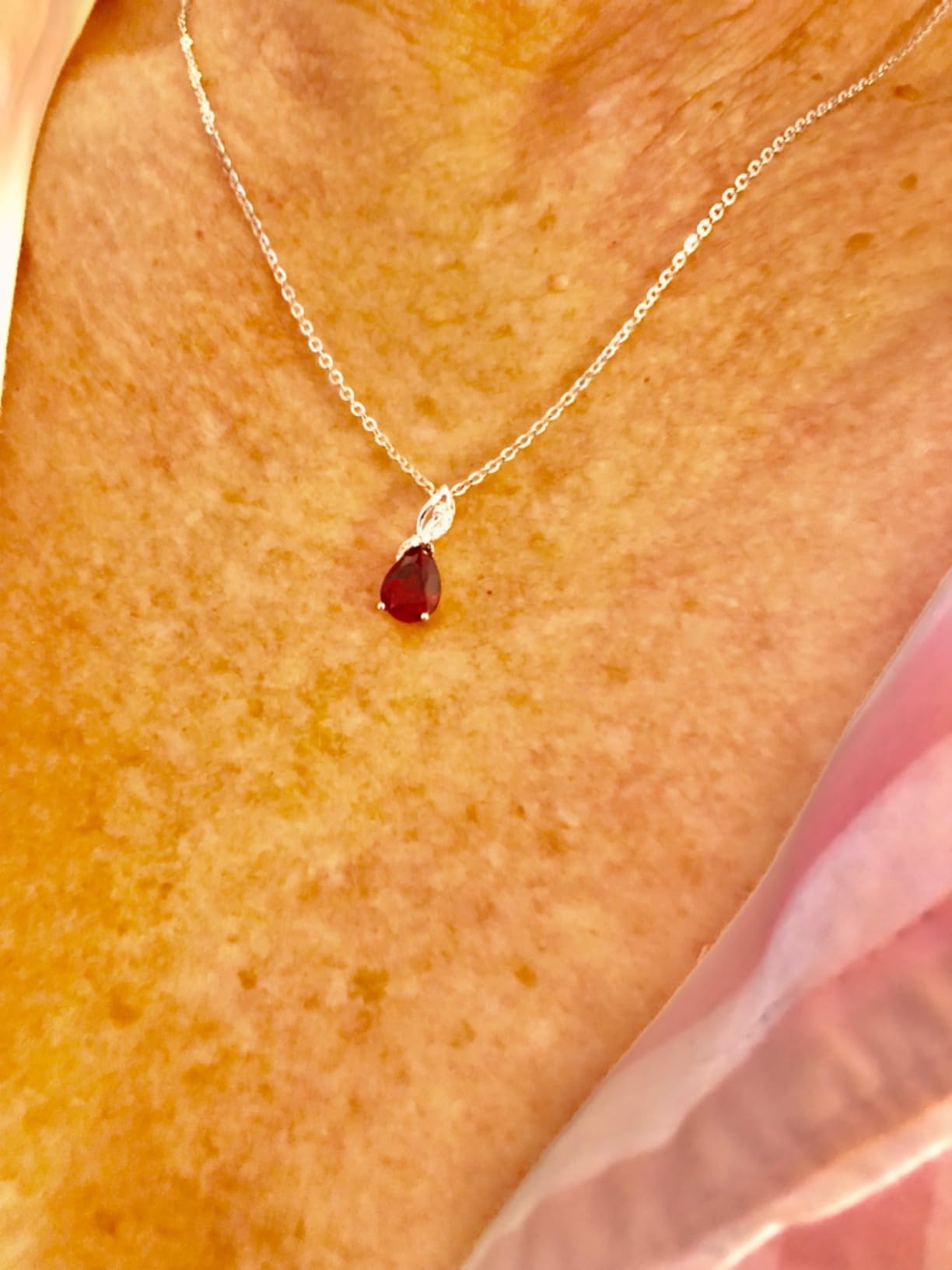 FANCIME 14K Solid White Gold Teardrop Pendant with Diamond Birthstone Necklace customer photo 1