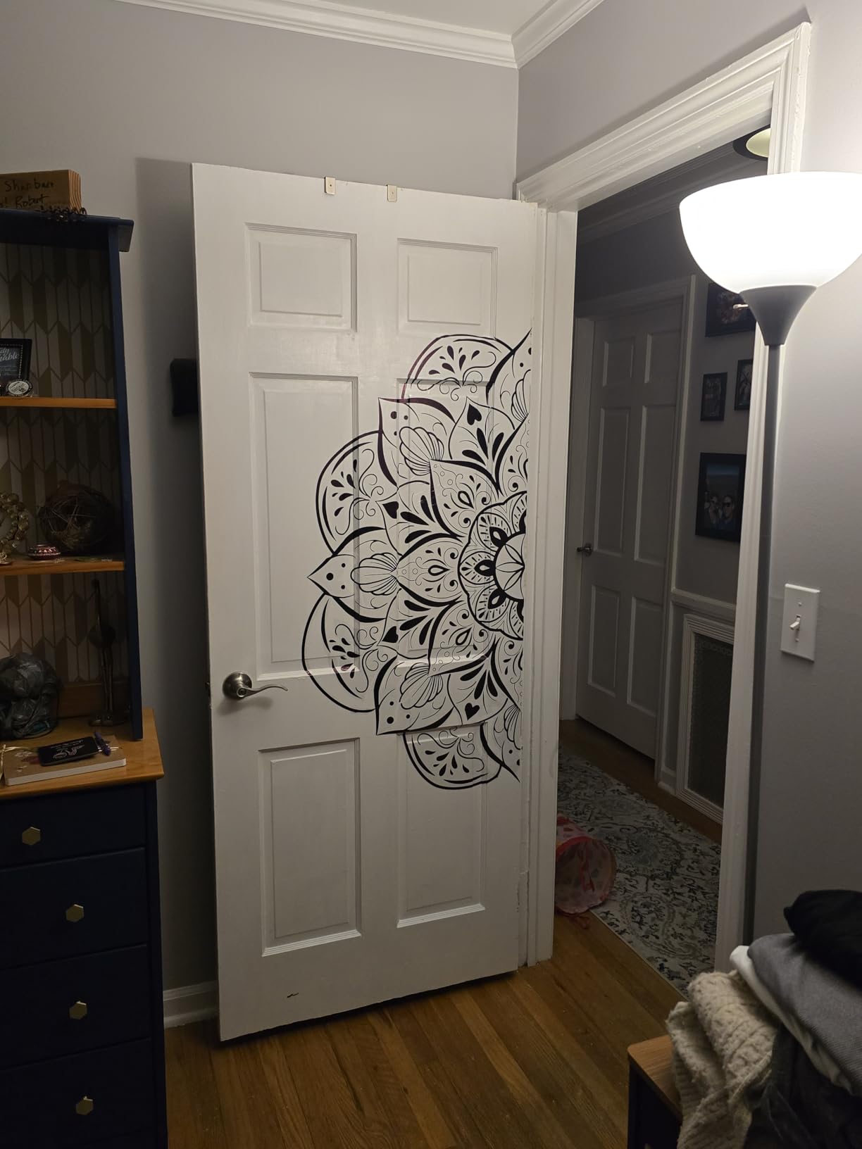 Boho Half Mandala Peel & Stick Wall Decal - Big Indian Flower Wall Sticker, Meditation Wall Art, Removable Headboard Decals for Living Room, Bedroom, Yoga Room customer photo 2