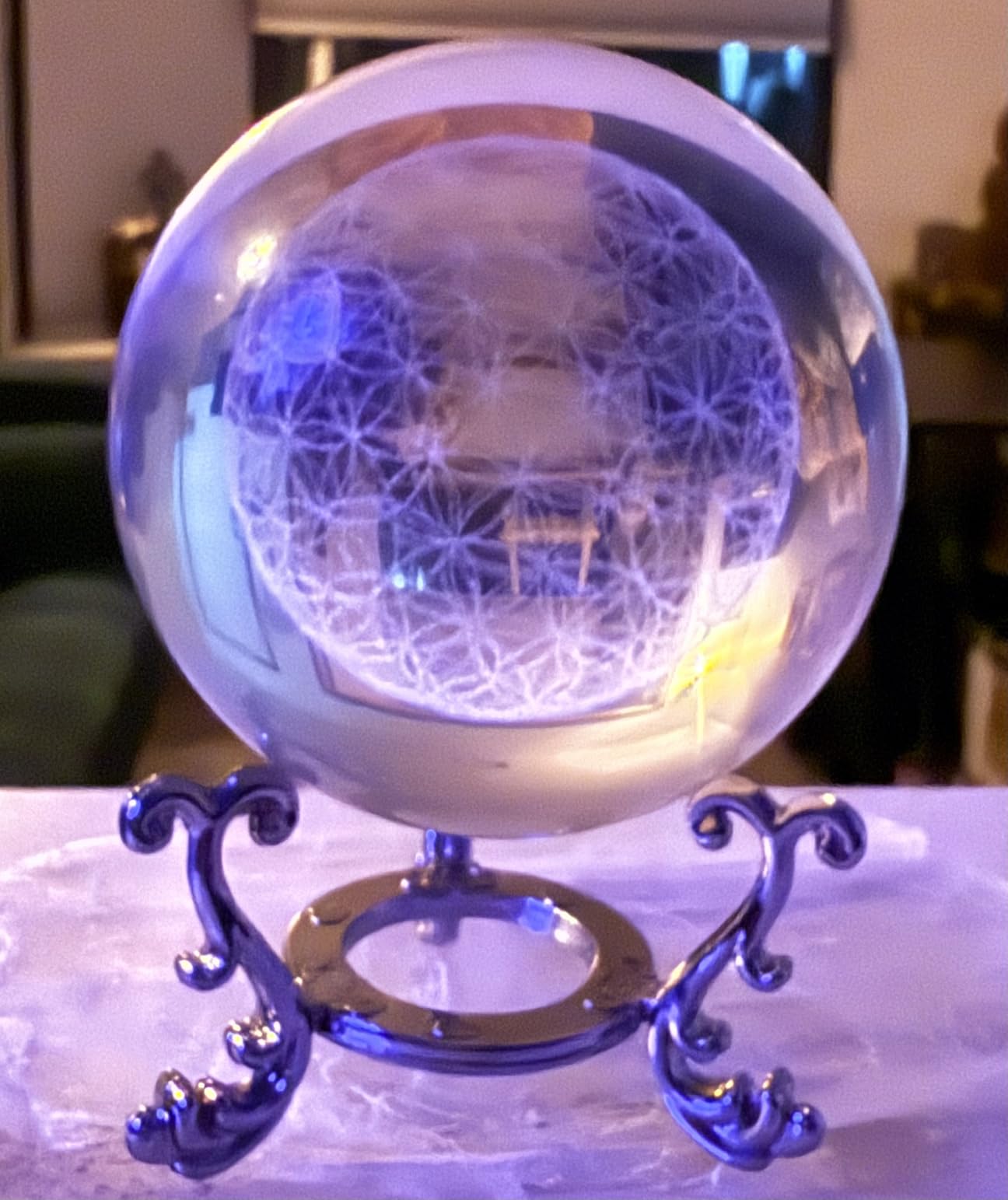 3D Laser Engraved Flower of Life Crystal Ball with Stand Chakra Decor | Crystal Ball Paperweight Flower of Life with Stand Spiritual Healing Decor for Desk Shelf Meditation Room customer photo 2