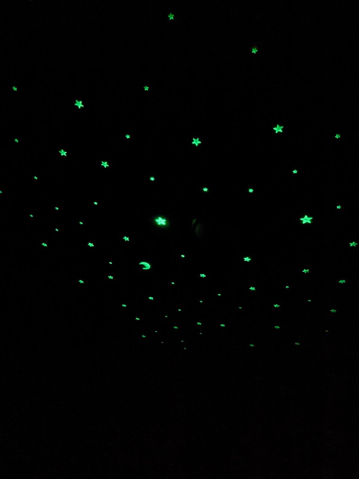 OIG Brands 100 PK Green Glow in The Dark Stars for Ceiling Easter Basket Stuffers for Kids - Star Brite Plastic Glow Stars with Moon & Putty Ages 4,5,6,7,8,9,10,11,12 for Bedroom Space Night Light customer photo 2