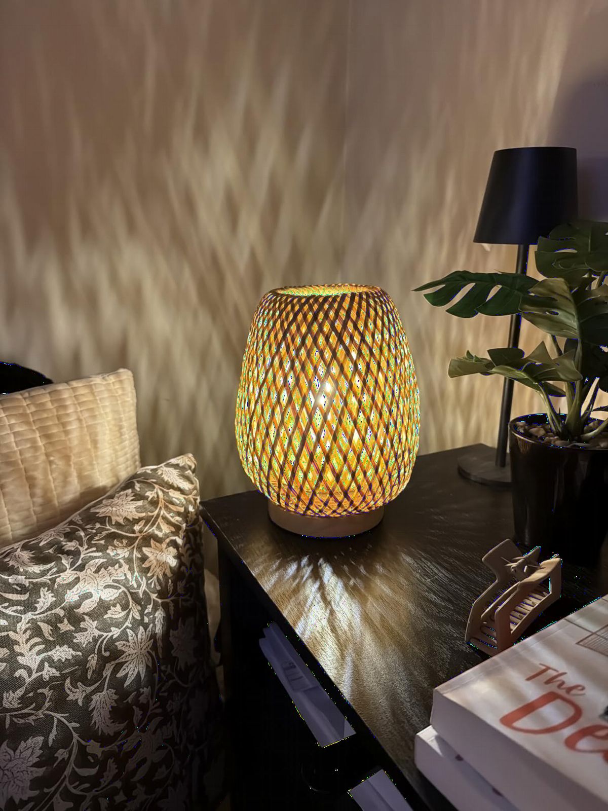 Rattan Table Lamp, Stepless Dimmable Small Beside Lamp, Vintage Wicker Wooden Nightstand Boho Bamboo Woven End Table Lamps for Bedroom Living Room Desk Kids Room, 2700K T45 LED Bulb Included customer photo 1