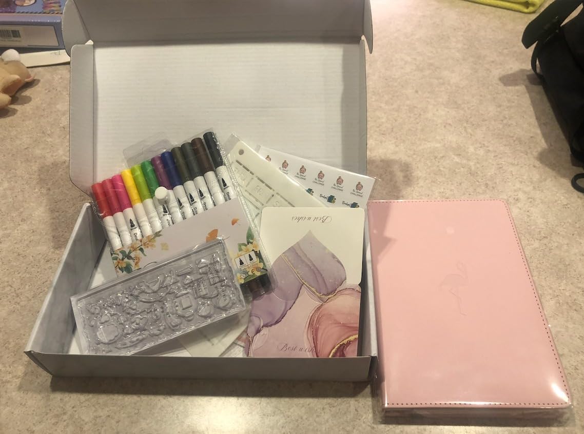 Y&I Bullet Dotted Journal Kit, A5 Hardcover Dotted Journal Notebook with 176 Pages, 120GSM Thick Paper, Stencils Stickers Pens Washi Tapes, Dotted Journaling Kit for Beginners (Pink) customer photo 2