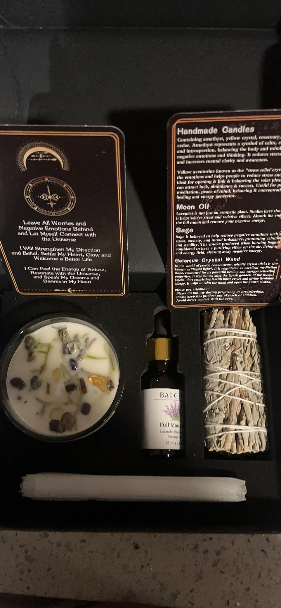 Spiritual Self Care Energy Gift Set, Chakra Meditation Accessories Crystal Sage Moon Candles House Warming Gifts for Women Cleansing Negative Energy Initiation Kit for Reiki Starter Meditator customer photo 1