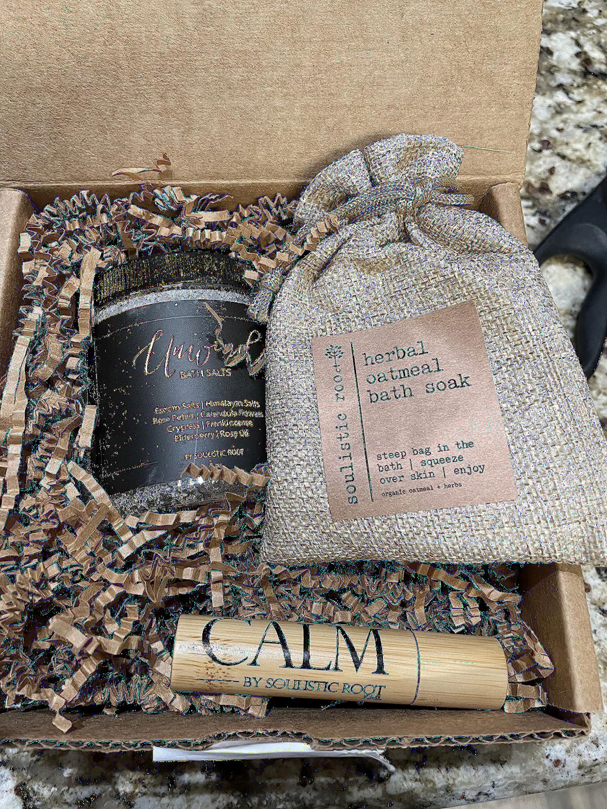 Relaxing Bath Gift Set for Women - Ready-to-Gift Spa Gift Set with Calm Essential Oil Roller, Epsom Bath Salts & Organic Lavender Oatmeal Bath Soak by Soulistic Root customer photo 2