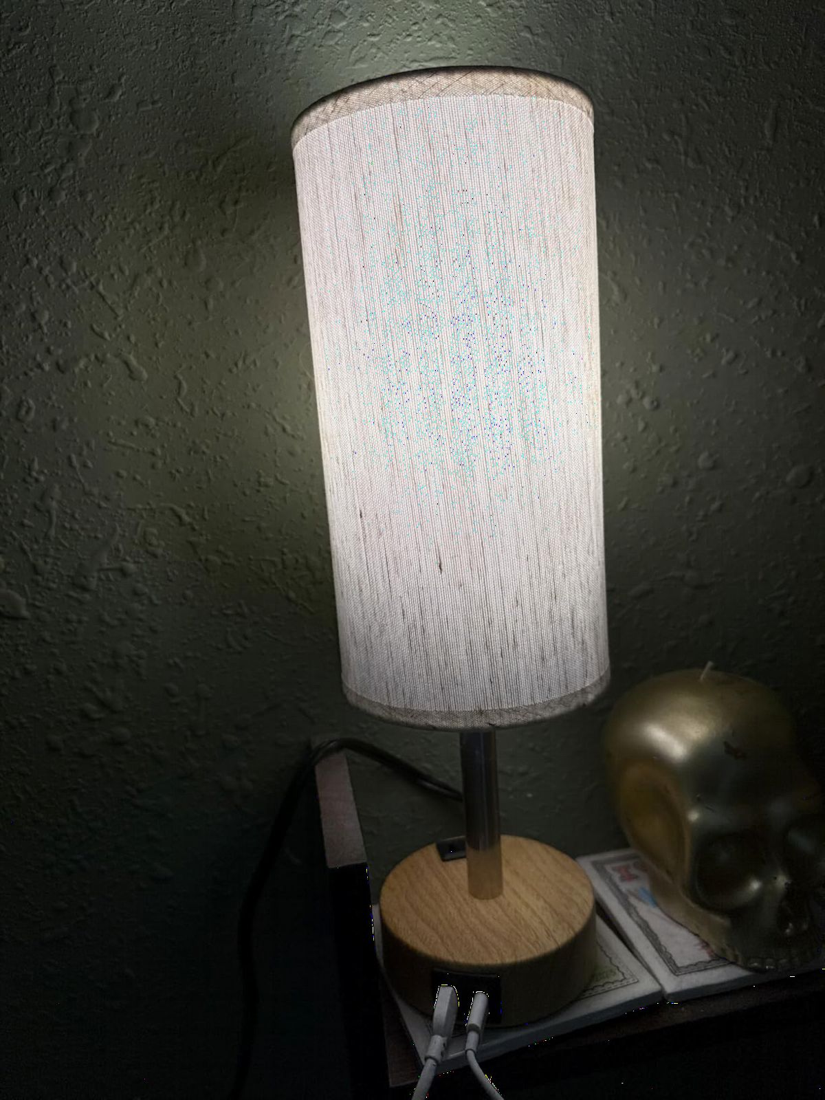 Fenmzee Bedside Table Lamp for Bedroom - 3 Way Dimmable Touch Lamp USB C Charging Ports and AC Outlet, Small Lamp Wood Base Round Flaxen Fabric Shade for Living Room, Desk, LED Bulb Included customer photo 2
