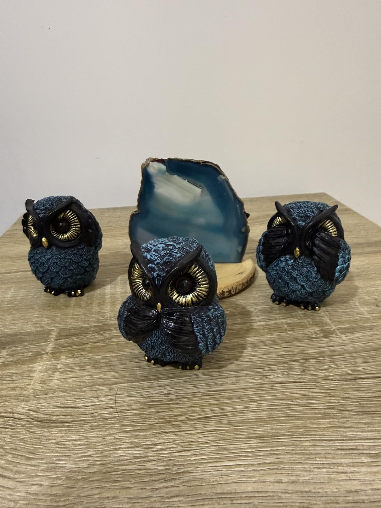 Owl figurine and sculptures for shelf decor accents, 3 wise Owl statue for living room bedroom decoration, Retro animal decor, boho gift for women bird lover, see no evil hear no evil speak no evil customer photo 1