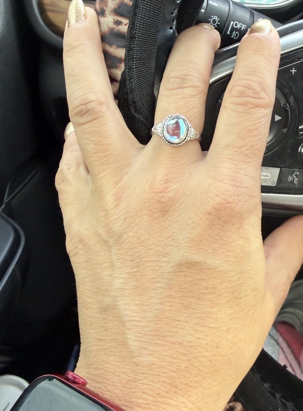 Sterling Silver Moonstone Mood Ring - Vintage Handmade Victorian Oval Solitaire - 18K White Gold Plated Color Change Ring for Women customer photo 2