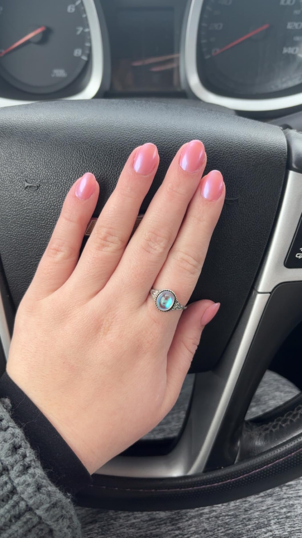 Sterling Silver Moonstone Mood Ring - Vintage Handmade Victorian Oval Solitaire - 18K White Gold Plated Color Change Ring for Women customer photo 1