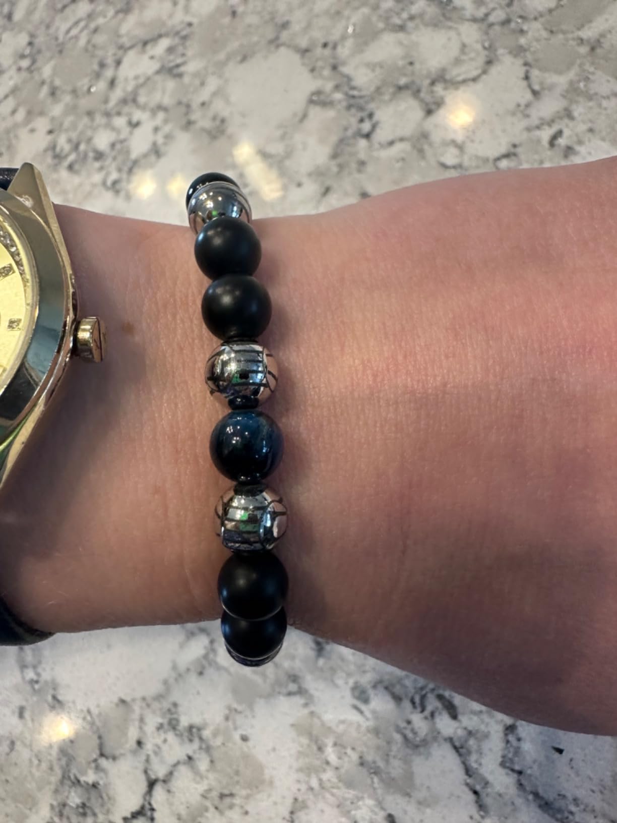 Bulova Men's Jewelry Classic Semi-Precious Beaded Bolo Bracelet, Stainless Steel, Matte Black Onyx, Sliding Clasp, 8MM Beads customer photo 1