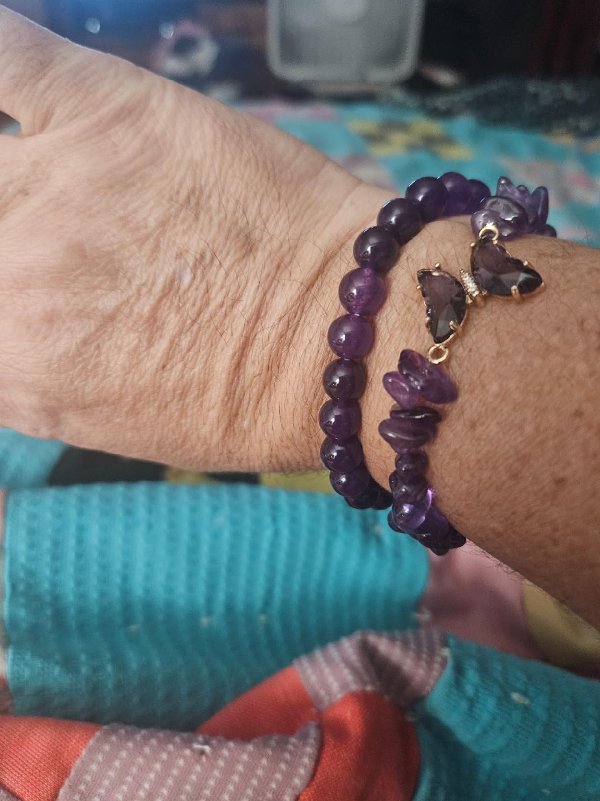 Amethyst Bracelet For Women Anxiety Amethyst Beaded Bracelets Butterfly Charms Healing Stone Layered Bracelet Gifts For Women customer photo 1