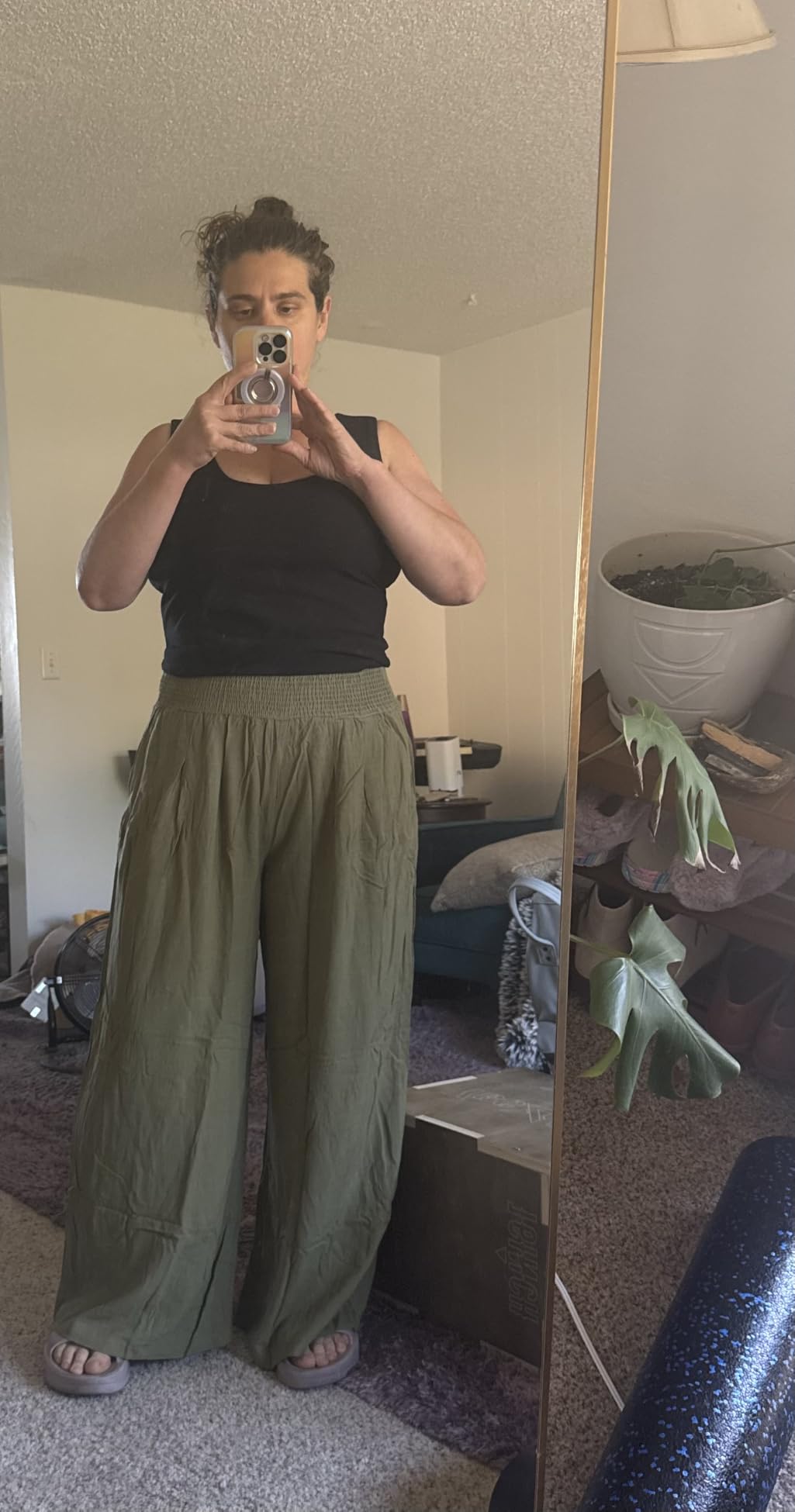ANRABESS Women Linen Palazzo Pants Summer Boho Wide Leg High Waist Casual Lounge Pant 2026 Beach Travel Vacation Outfits customer photo 1