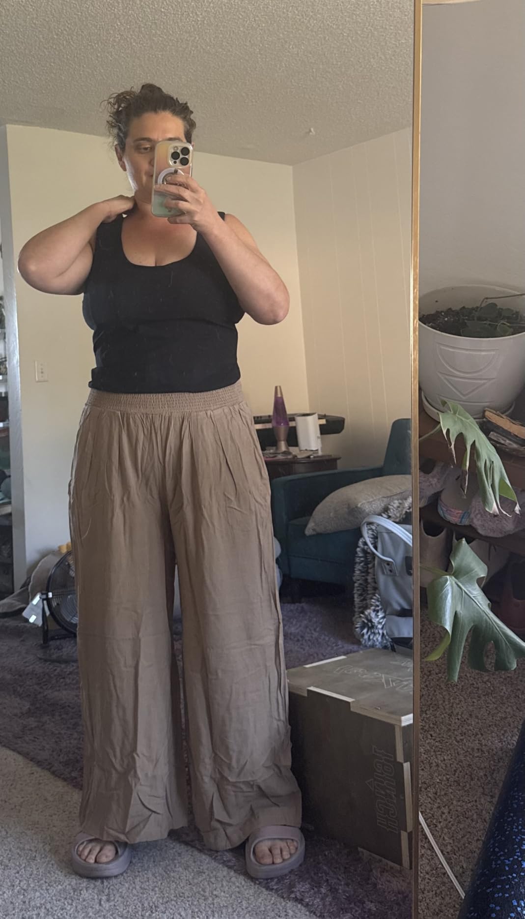 ANRABESS Women Linen Palazzo Pants Summer Boho Wide Leg High Waist Casual Lounge Pant 2026 Beach Travel Vacation Outfits customer photo 2