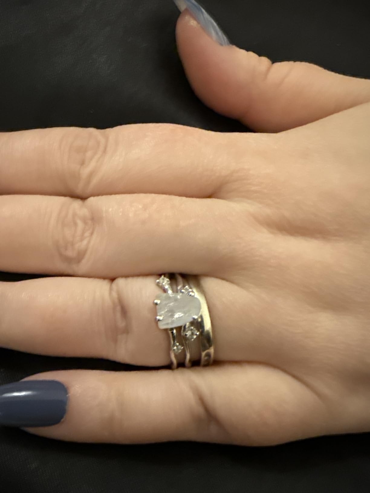Moon Magic Real Moonstone, Black Obsidian, Labradorite, Rose Quartz Rings | 925 Sterling Silver/18kt Rose Yellow Gold Authentic Genuine Gemstone Rings for Women, Raw Crystal Boho Rings, Jewelry Gift customer photo 2