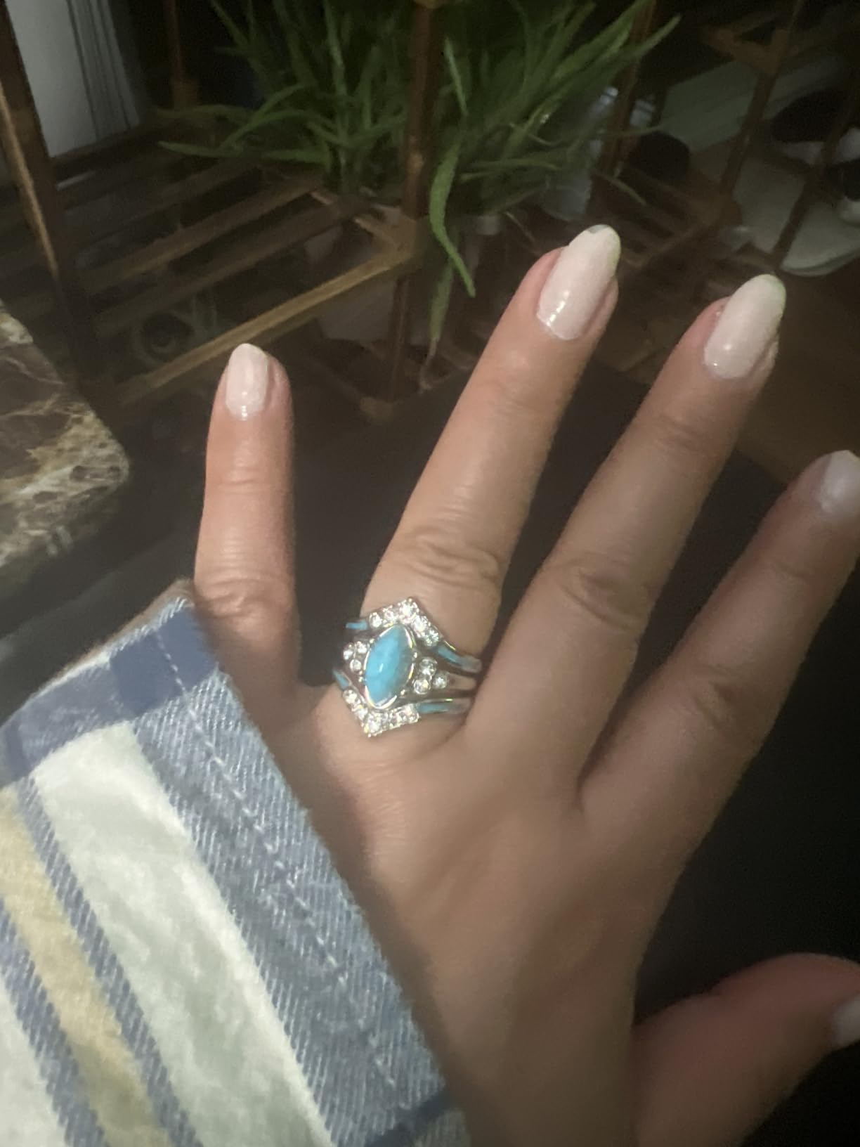 3 PCS Natural Turquoise Diamond Ring Set - Western Jewelry Silver Color Rings for Women customer photo 1