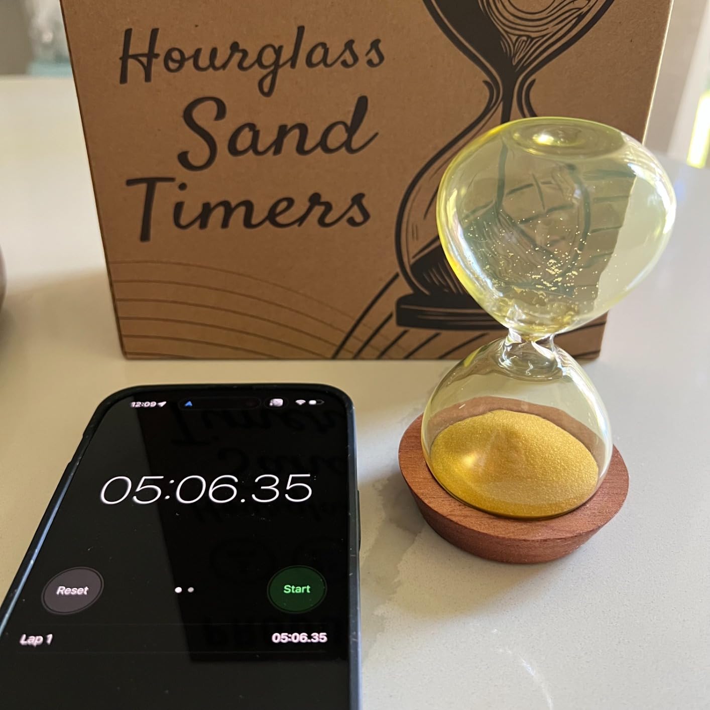 Decorative Hourglass Sand Timer Set - Includes 25 and 5 Minute Sandglass Pomodoro Timers with Wooden Bases - Time Management Productivity Tool - Gift for Home Office Desk customer photo 1