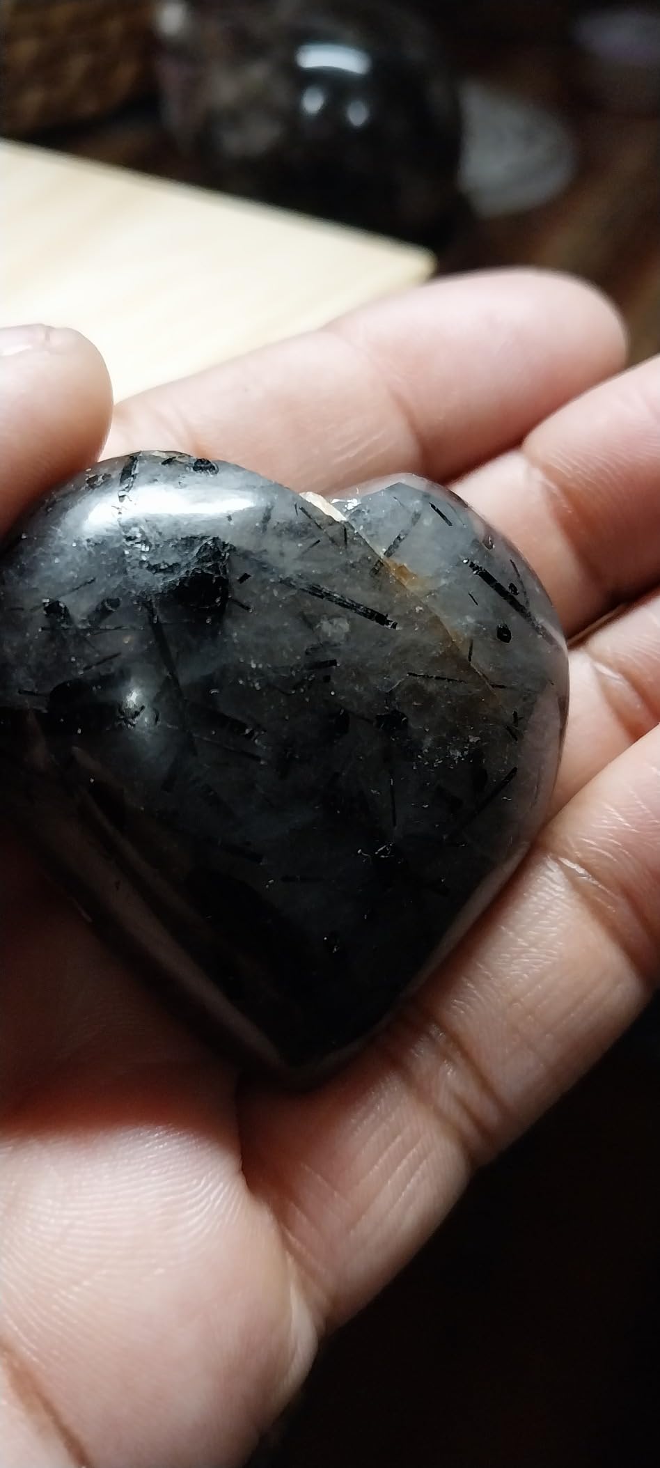 Amazing Gemstone Black Rutilated Quartz Crystal Heart Palm Stone - Pocket Massage Worry Stone for Natural Body Chakra Balancing, Reiki Healing and Crystal Grid customer photo 1