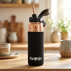 Kamojo Pure Copper Water Bottle for Drinking Water - 100% Hammered Tumbler with Flip-Top Push Button Lid, Copper Straw & Insulating Sleeve - Handcrafted Ayurvedic Cup 32 oz customer photo 2