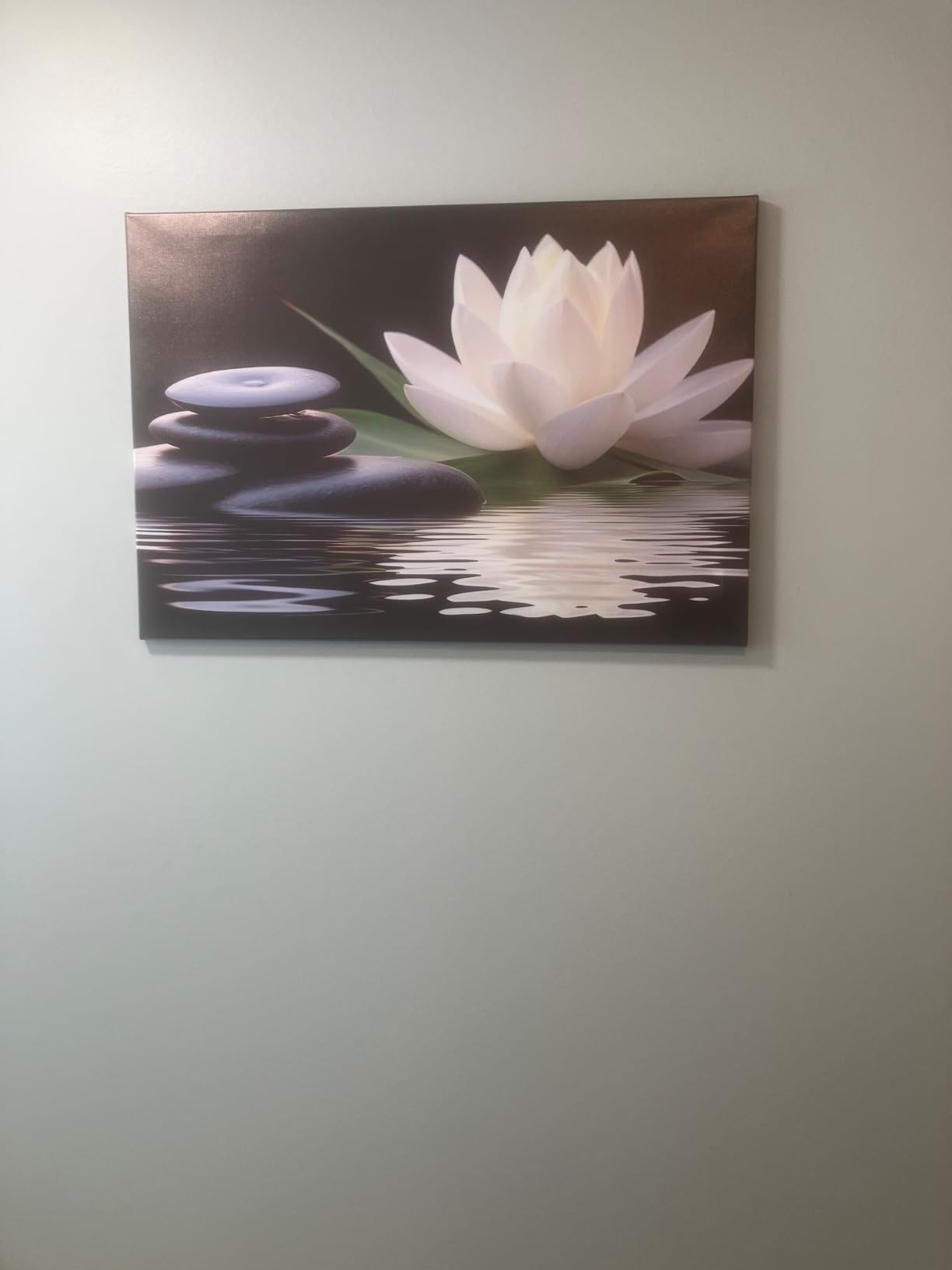 LZIMU Zen Canvas Wall Art White Lotus and Black Zen Stones Bloom in Water Picture Prints for Yoga Spa Meditation Spiritual Room Bathroom Decor (Zen-1, 16