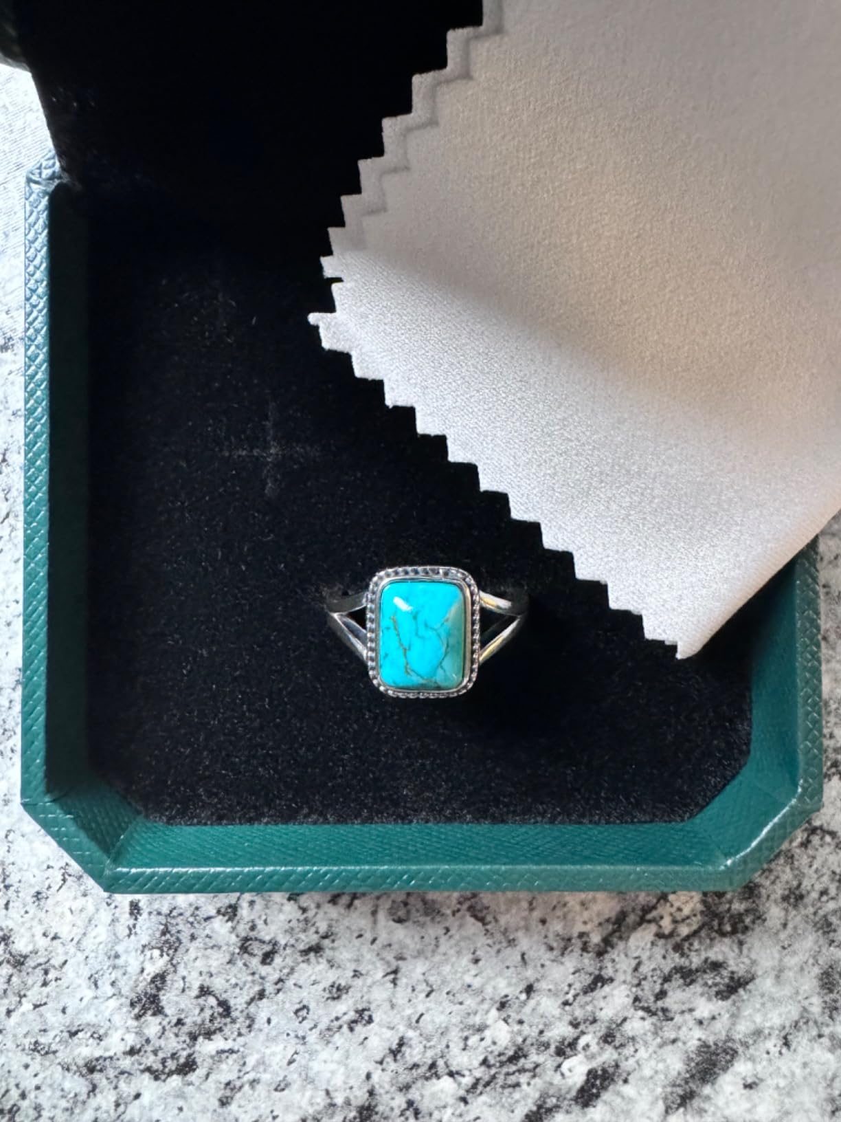 Turquoise Ring for Women, 925 Sterling Silver Square Cut Native American Natural Turquoise Genuine Gemstones Jewelry Gift for Women Mom Wife customer photo 1