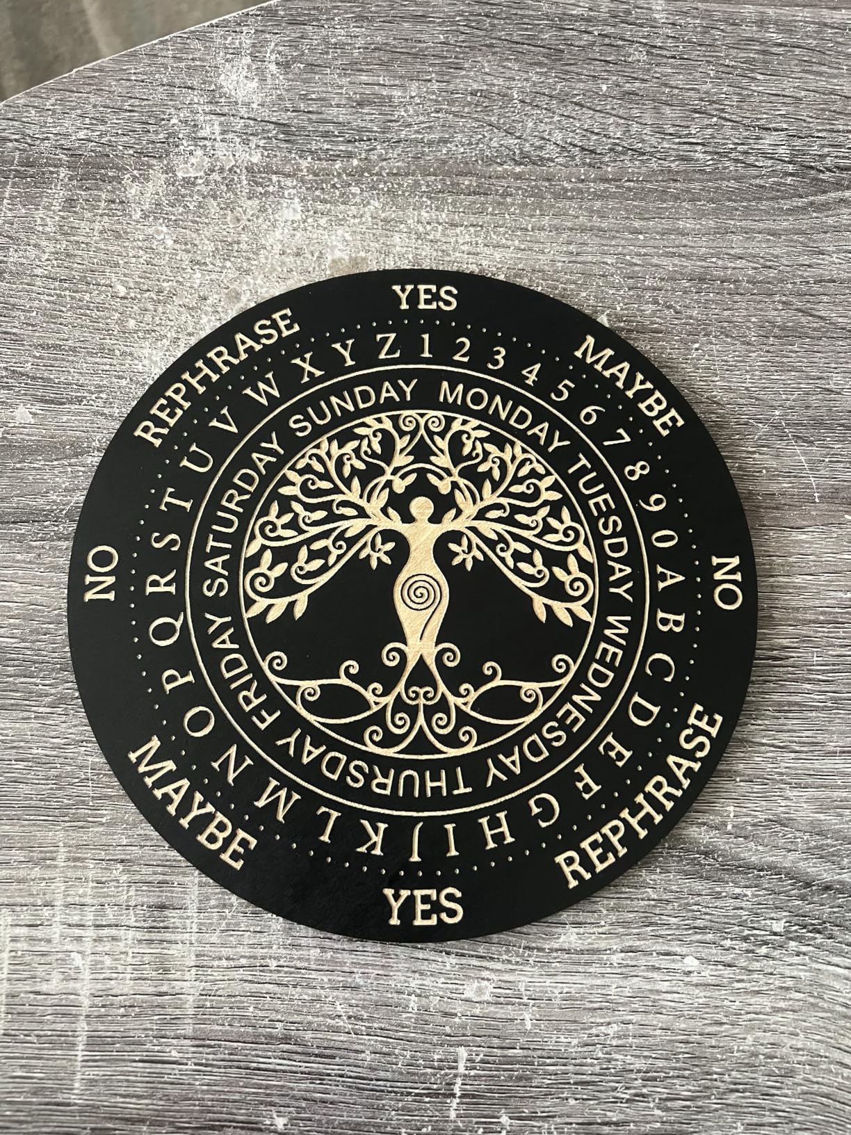 AHANDMAKER Pendulum Board Set, Wooden Dowsing Divination Board Metaphysical Message Board with Crystal Pendulum Necklace for Witchcraft Wiccan Altar Supplies Kit, Cat & Sun & Moon customer photo 2