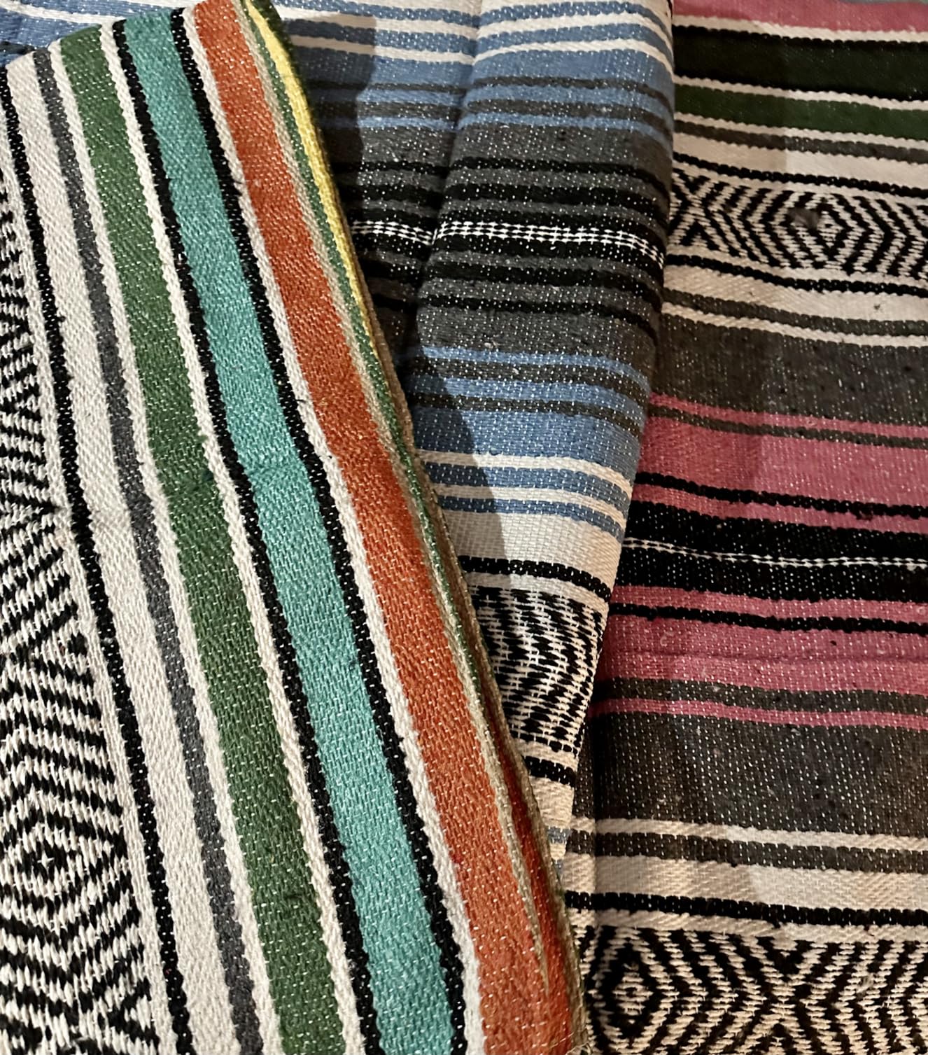 Oudain 3 Pack Mexican Blankets 45 x 70 Inch Woven Serape Throw Blanket, Baja Yoga Blanket for Beach Picnic Camping Boho Couch Decor Travel Outdoor (Classic Color) customer photo 1