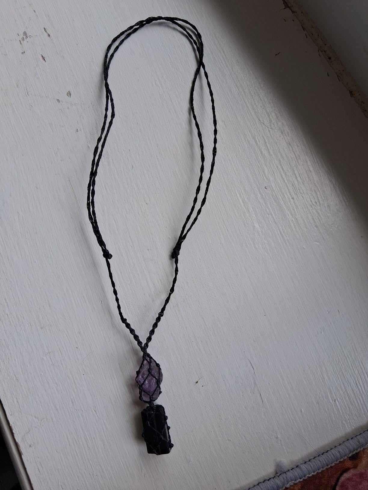 Handmade Raw Black Tourmaline & Amethyst Necklace - Macramé Crystal Pendant for Spiritual Balance, Grounding & Everyday Energy Gift for Men, Women customer photo 1