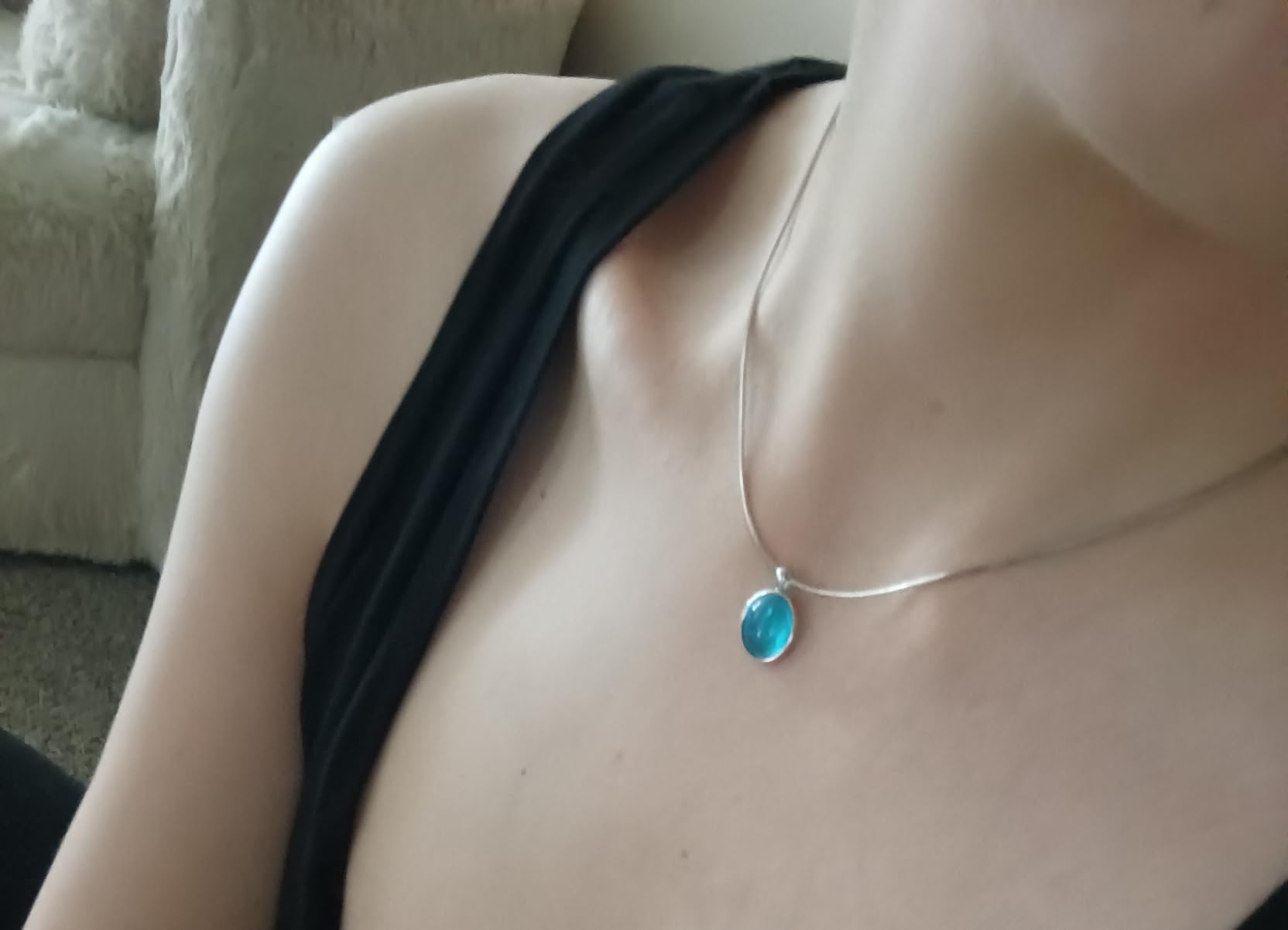 Birthstone Necklace for Women, Silver Chain Oval Gemstone Pendant customer photo 1
