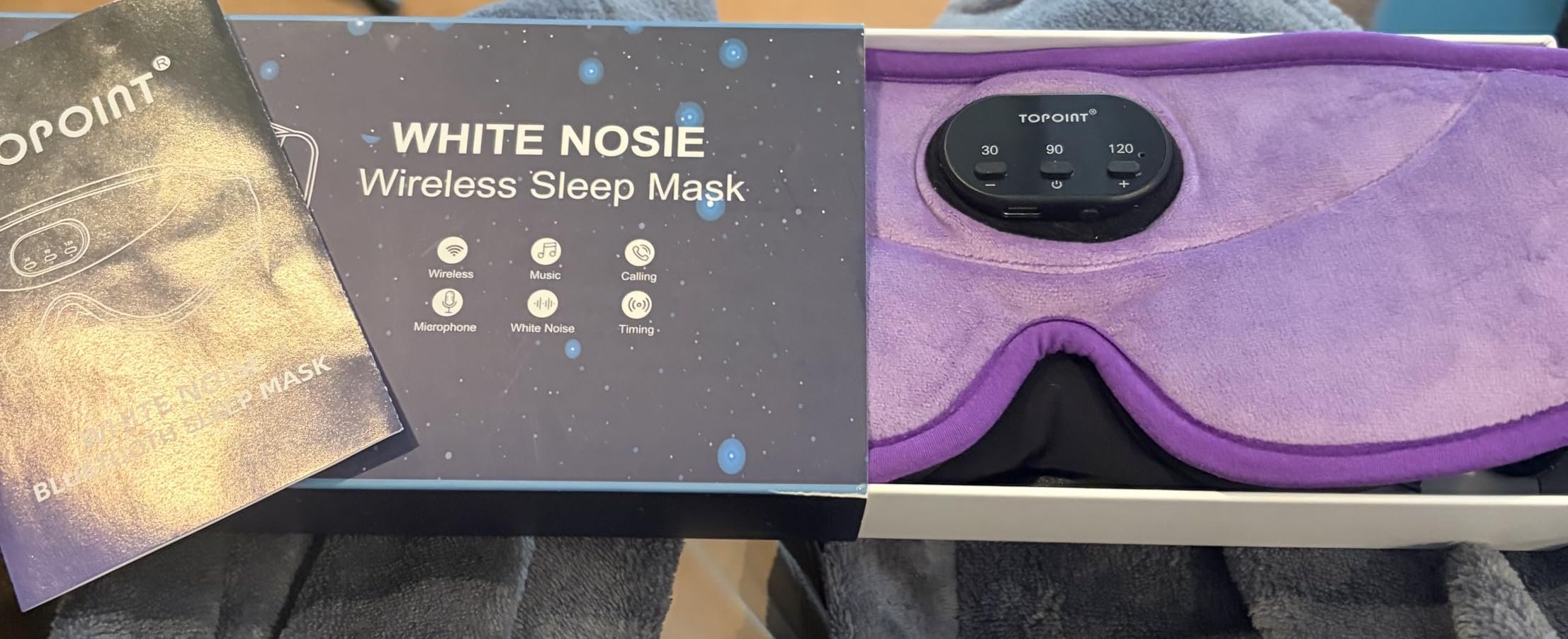 TOPOINT Sleep Mask with Bluetooth Headphones, 3D Eye Mask for Sleep Headphones with White Noise, Total Blackout, 5.4 Bluetooth, Timer, 15 Hours for Women Men, Travel, Meditation, Nap, CPAP Users customer photo 1