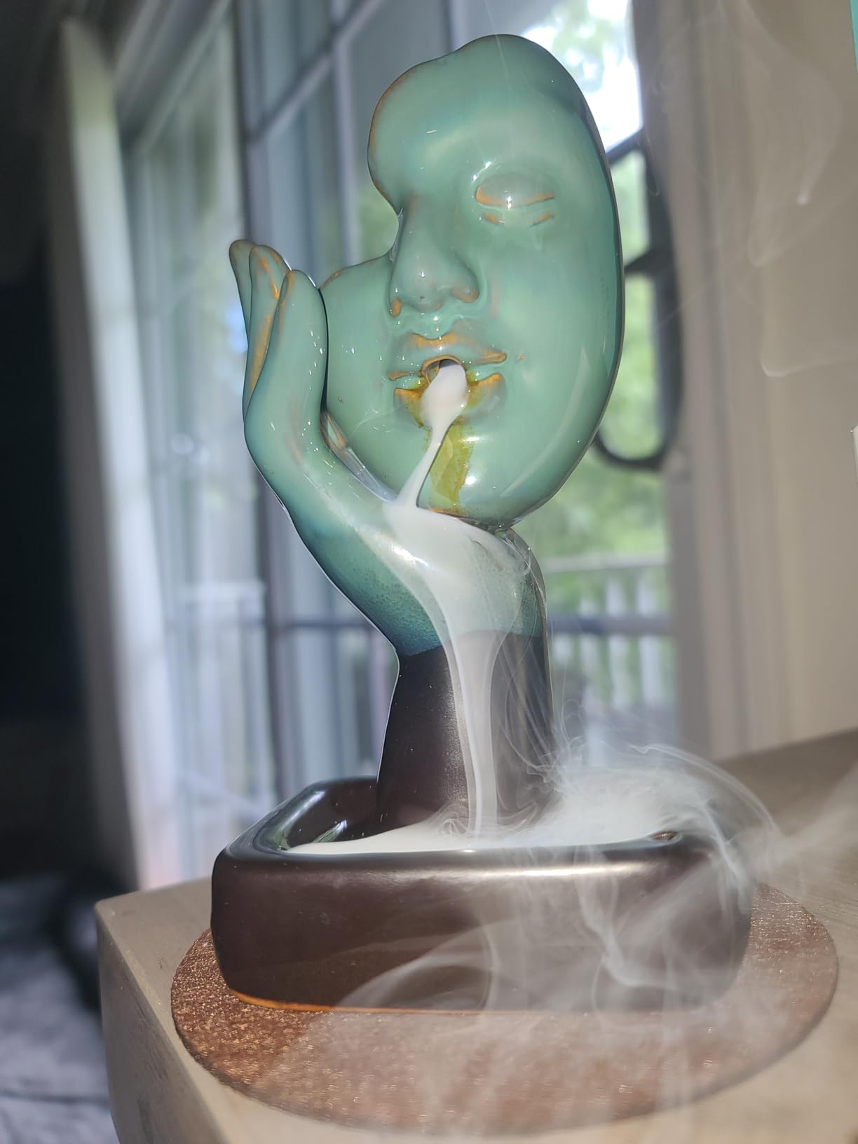 YYW Ceramic Incense Holder, Meditative Backflow Waterfall Incense Burner, Face Thinking Incense Waterfall with 20 Backflow Incense Cones + 30 Incense Stick for Women Men Room Decor customer photo 2