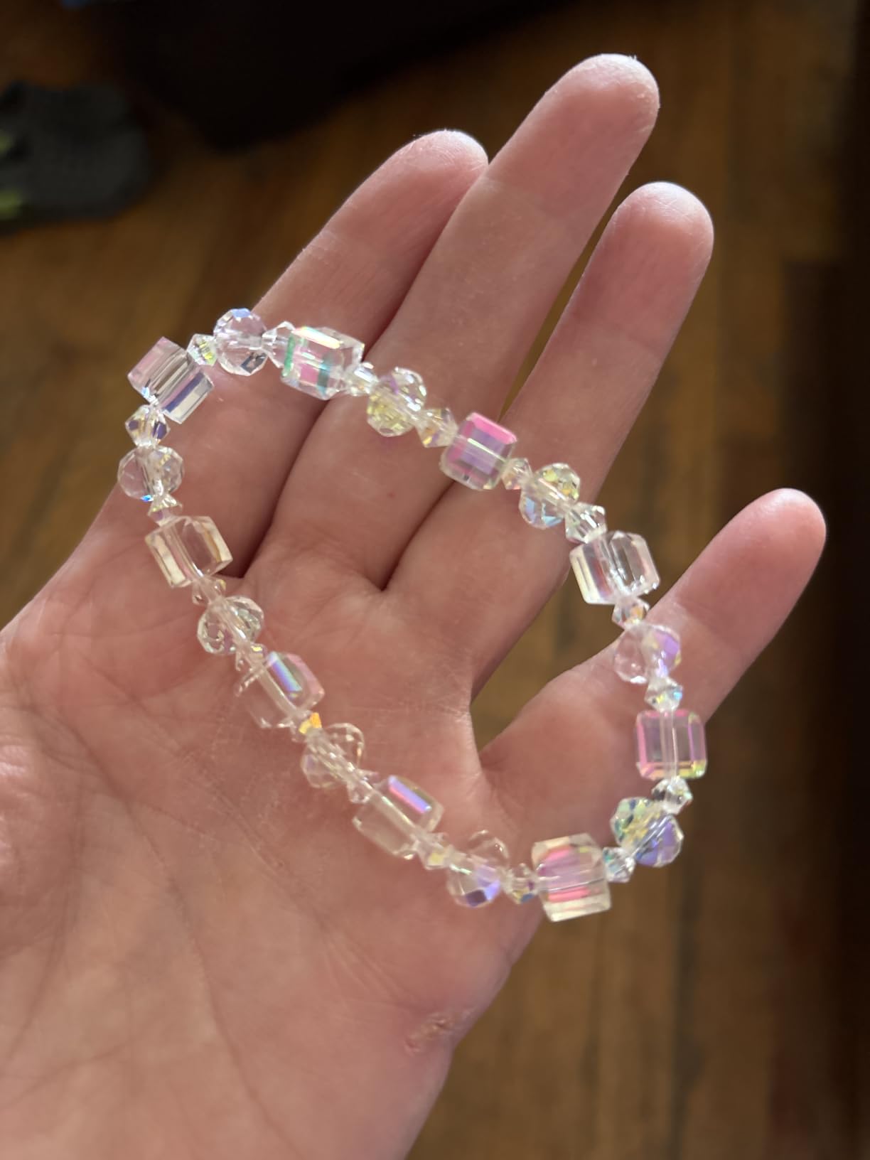 HANGINTHERE Aurora Crystal Bracelet, Sparkly Beaded Crystal Gifts for Women | Faceted Geometric Beads, 7 Inch Elastic Stretch Fit, Stackable for Any Occasion, Velvet Pouch Stress Relief Gifts for Women customer photo 1