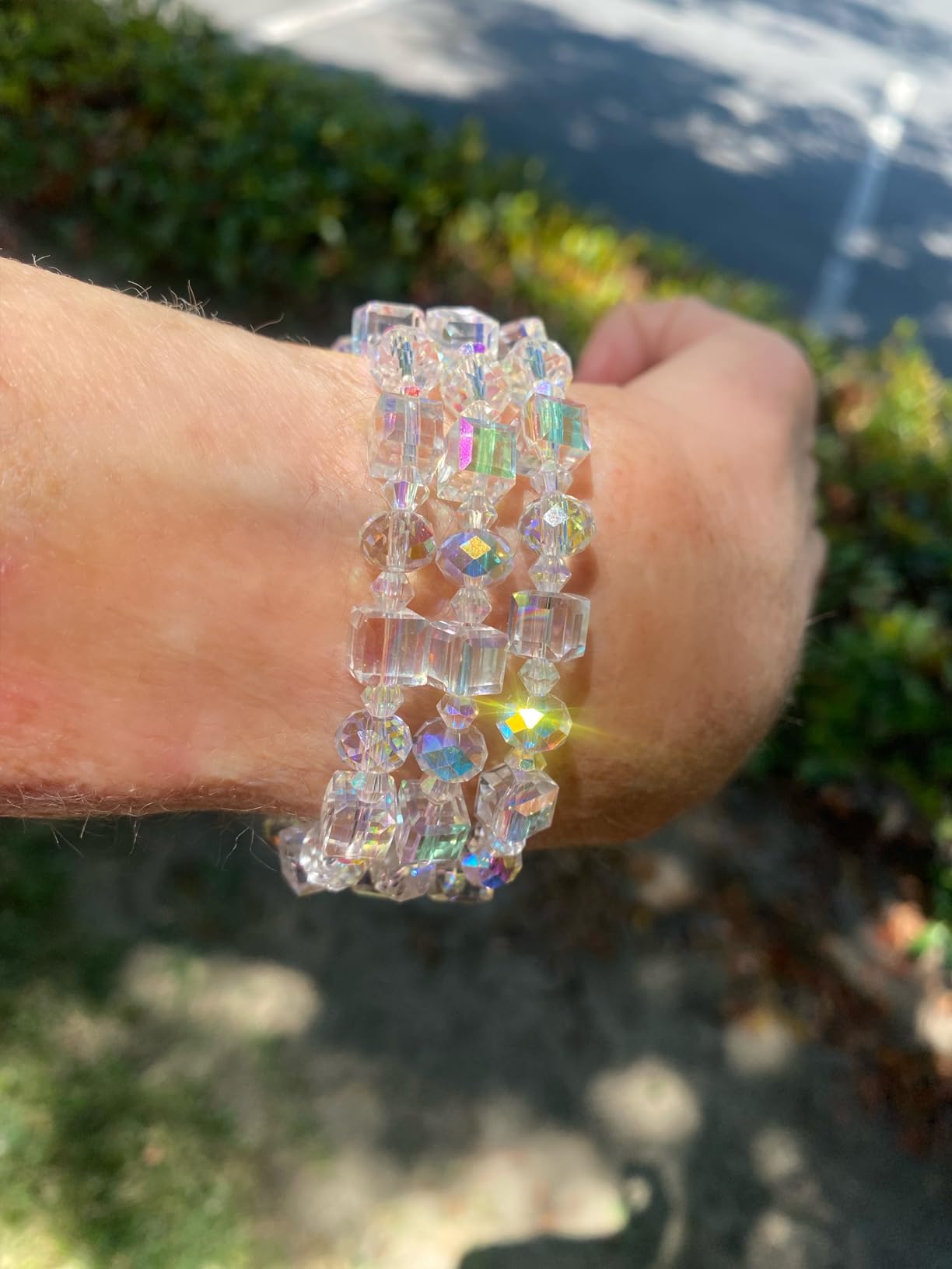 HANGINTHERE Aurora Crystal Bracelet, Sparkly Beaded Crystal Gifts for Women | Faceted Geometric Beads, 7 Inch Elastic Stretch Fit, Stackable for Any Occasion, Velvet Pouch Stress Relief Gifts for Women customer photo 2