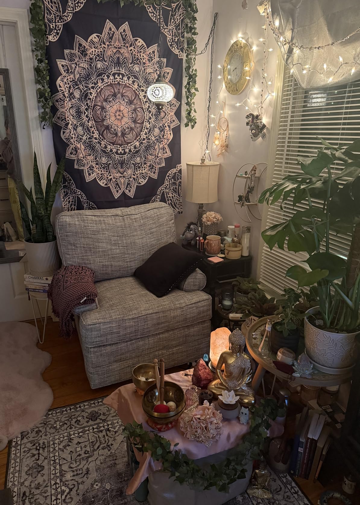 Tapzen Boho Mystic Mandala Wall Hanging - Ethnic Vintage Bohemian Tapestry for Bedroom Aesthetic - Hippy Gypsy Peacock Chakra Design - Ombre Golden Shades - 60 x 40 inches customer photo 1