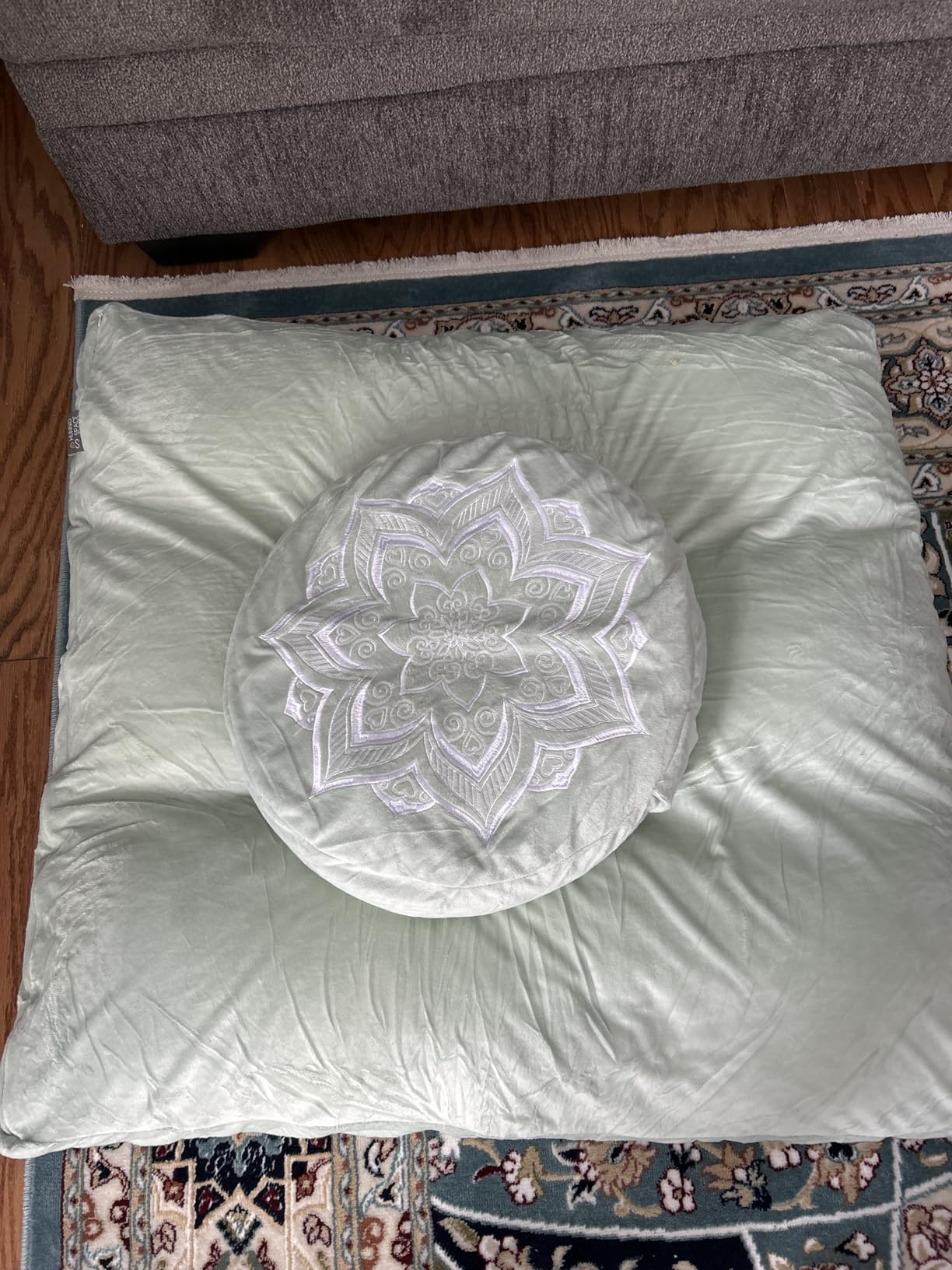 Meditation Cushion Set Zafu & Zabuton - Buckwheat Hull & Memory Foam, Adjustable Floor Pillow for Yoga, Meditation & Sitting, Removable Velvet Cover (Navy Blue) customer photo 2