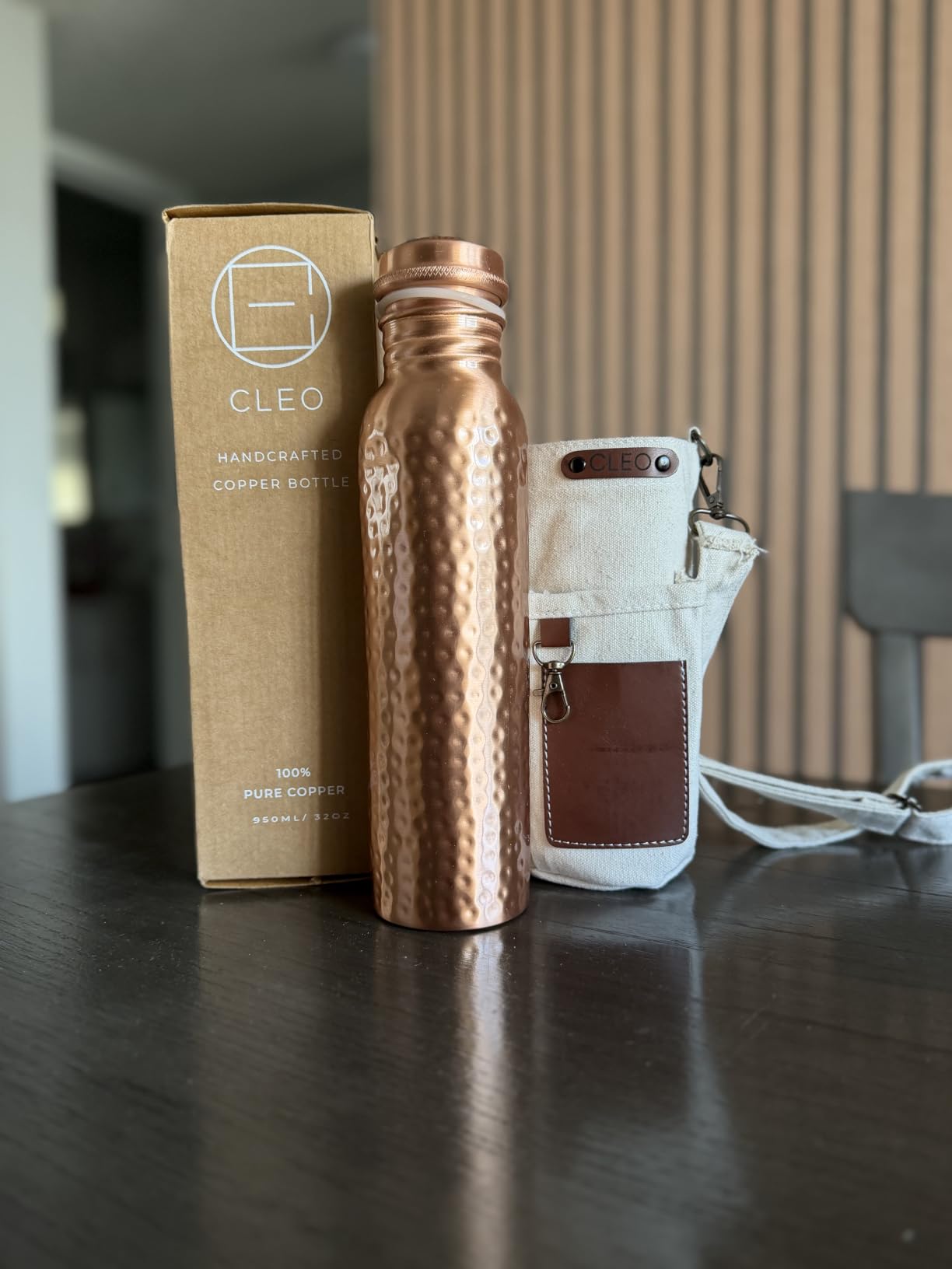 CLEO HOME 100% Pure Copper Water Bottle for Drinking, 34 Oz Hammered Ayurvedic Copper Bottle for Drinking Water | Leak-Proof & Eco-Friendly | For Yoga, Office, Travel with Canvas Carry Bag & Brush customer photo 1