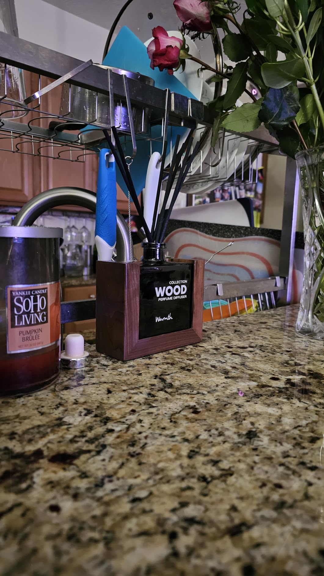 Luxury Reed Diffuser for Home Set with Scented Sticks and Essential Oil Refill in Glass Bottle, Decorative Wooden Frame - Warmth Fragrance for Bedroom Bathroom Office (5.6oz) customer photo 1