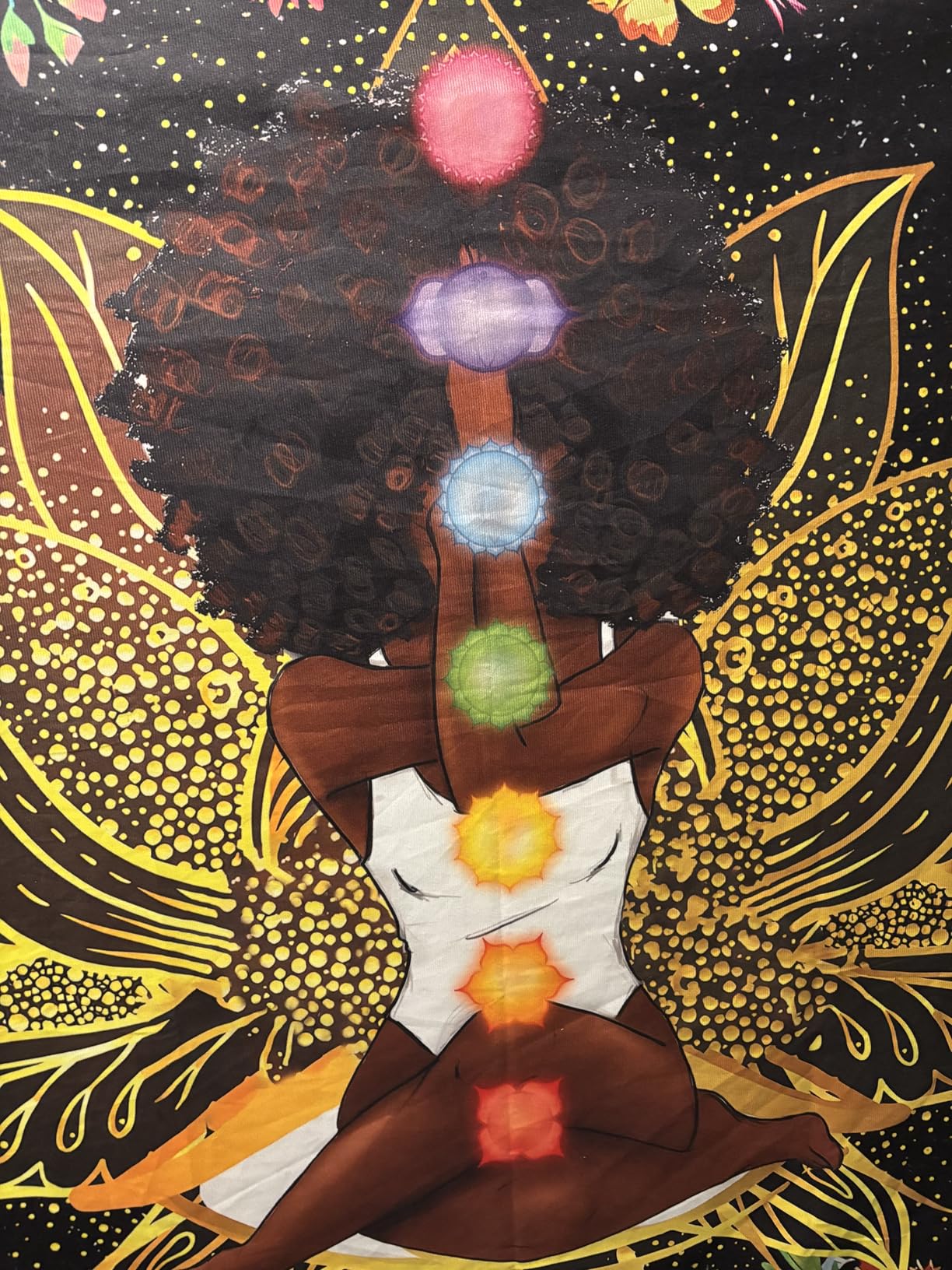 Ine Ive African Chakra Tapestry Yoga Meditation Wall Art Small 40x30Inch | African American Woman Spiritual Tapestry Starry Sky Flower Garden Inspirational Afro Yoga Wall Art for Bedroom Dorm Decor customer photo 2