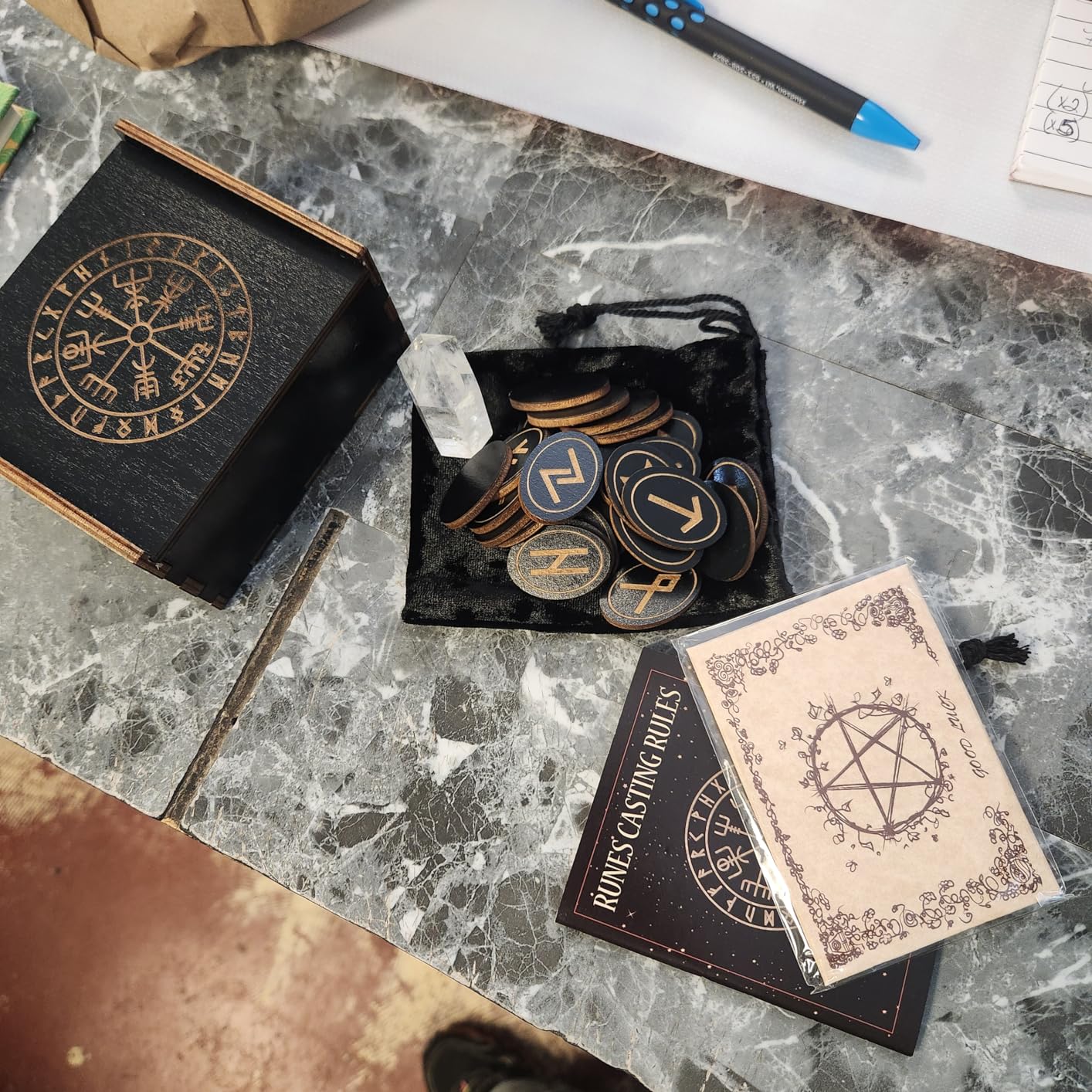 Runes, Wooden Runes Set with Guide Book, Healing Crystals, Ritual Paper, Tarot Bag, Witch Runa for Beginners, Witchcraft/Divination/Meditation/Spiritual customer photo 1