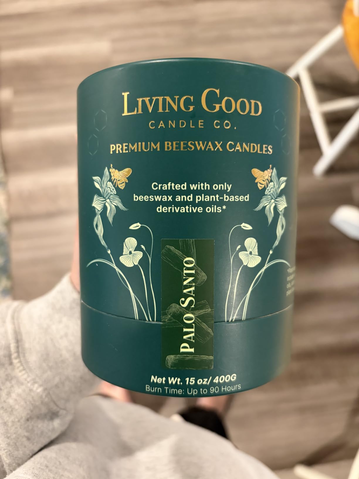 Palo Santo & Bergamot Beeswax Candle, Calming & Grounding, 90+ Hr, 15 Oz | Plant-based Essential Oils, Soy-free, Non-toxic, Paraffin-free, 3 Cotton Wicks customer photo 2